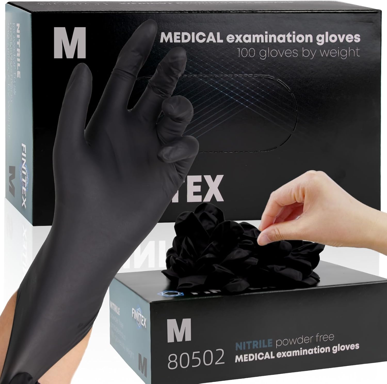 FINITEX Black Nitrile Gloves 5mil, 100 pcs 🧤