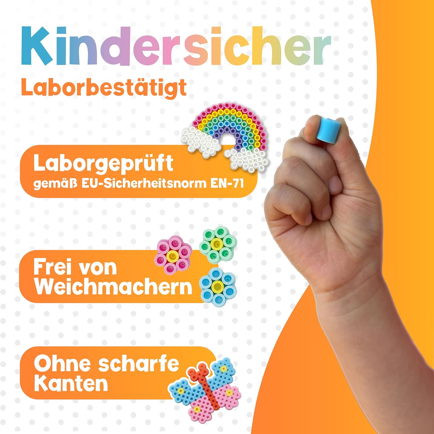 Detalle de MUTKIND® 2500x Bügelperlen Groß 10mm – XL Steckperlen Set mit 10 Farben, ab 3 Jahren