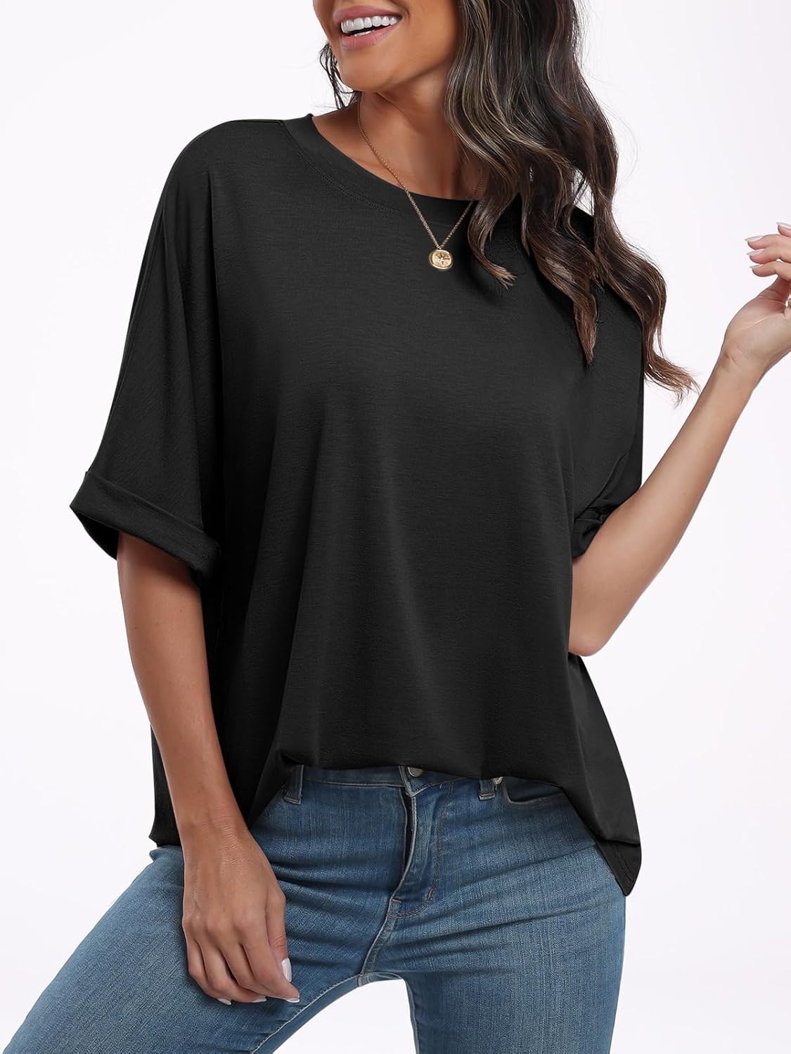 Thumbnail 5 de Cuptacc Oversize T-Shirt Damen – lockeres Basic-Top für Sommer, rundhals, Tunika-Charakter