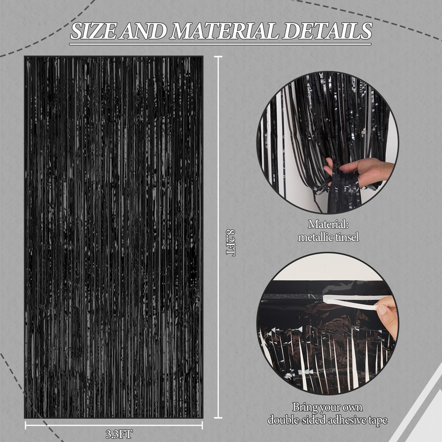Detalle de DECOCKRAT Foil Fringe Backdrop 3 Pack, 3.3x8.2 FT