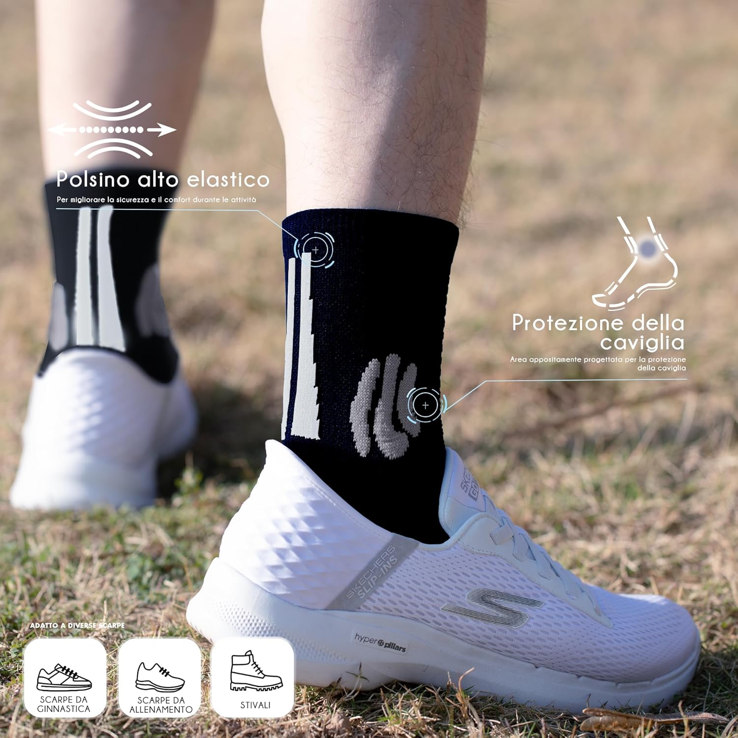 Detalle de BRISIRA Coolmax Bamboo 3 paia calzini running uomo donna con compressione e supporto arco, anti vesciche