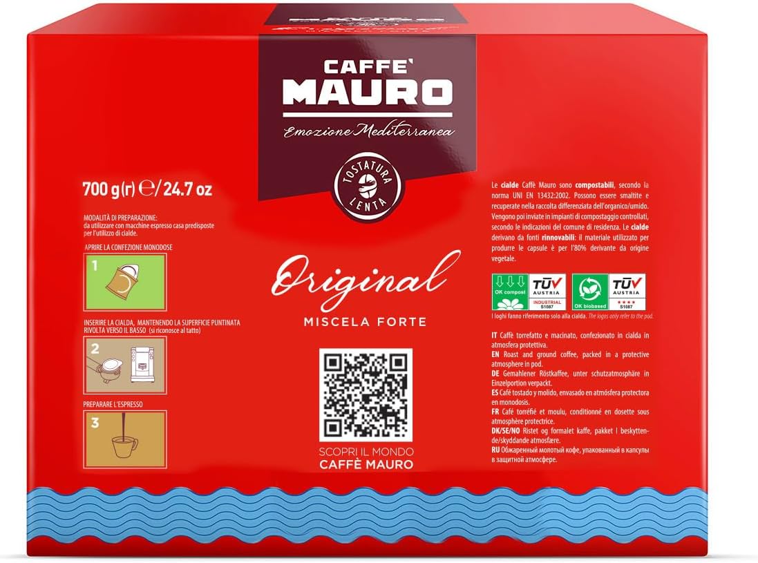 Thumbnail 2 de Caffè Mauro Torrefazione Cialda Compostabile Original – Intensità 10/10, Sistema ESE, 100 Cialde da 44 mm