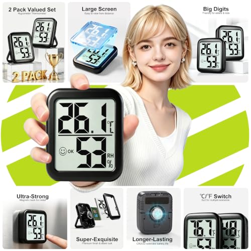 Detalle de Antonki 2 Pack Indoor Room Thermometer Hygrometer – Real-Time Temperature & Humidity Monitor