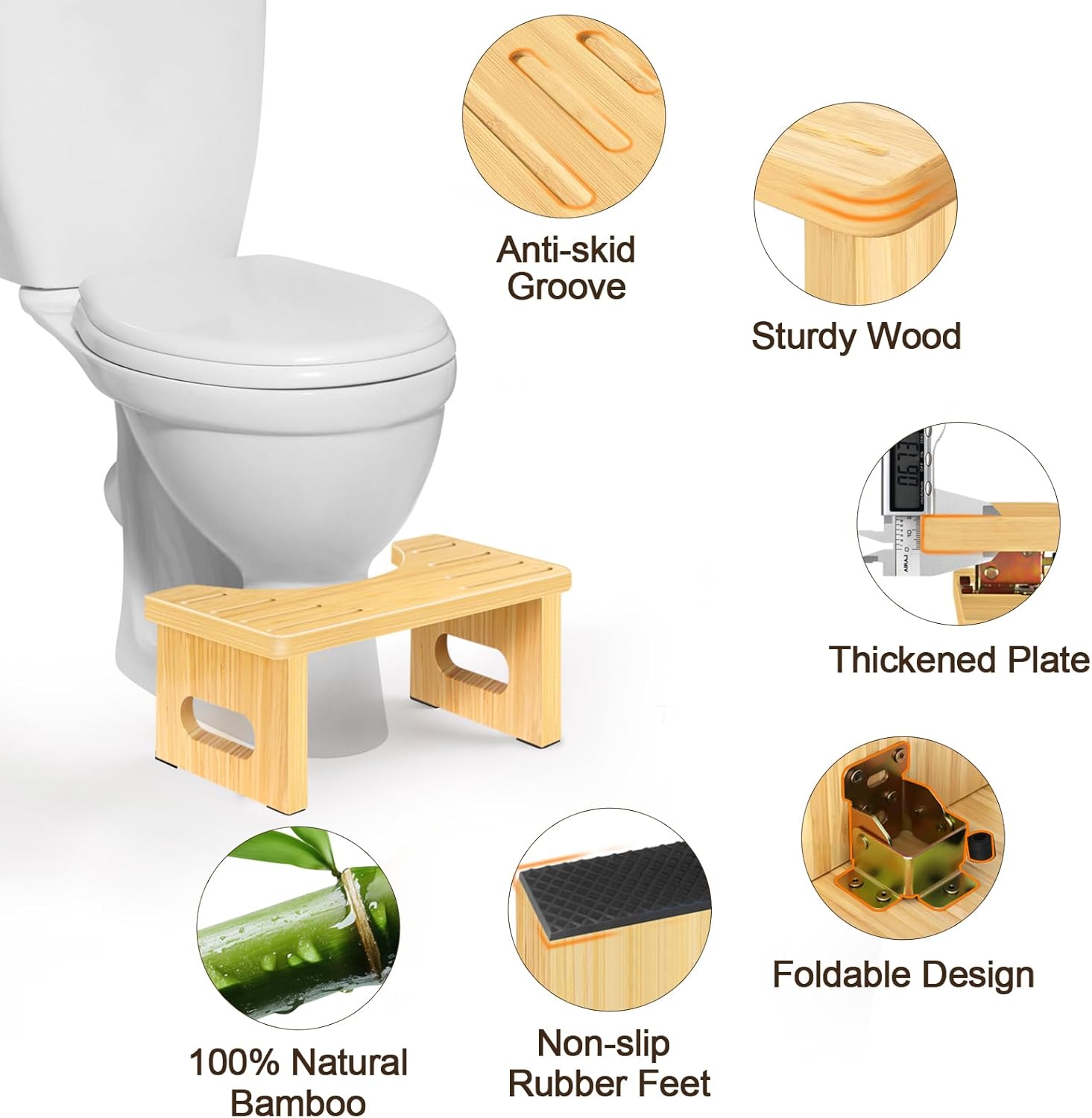 Thumbnail 3 de Tabouret de toilette en bois pliable QIANBAIYI — en bambou, pour adultes, 40,5 × 22 × 18 cm