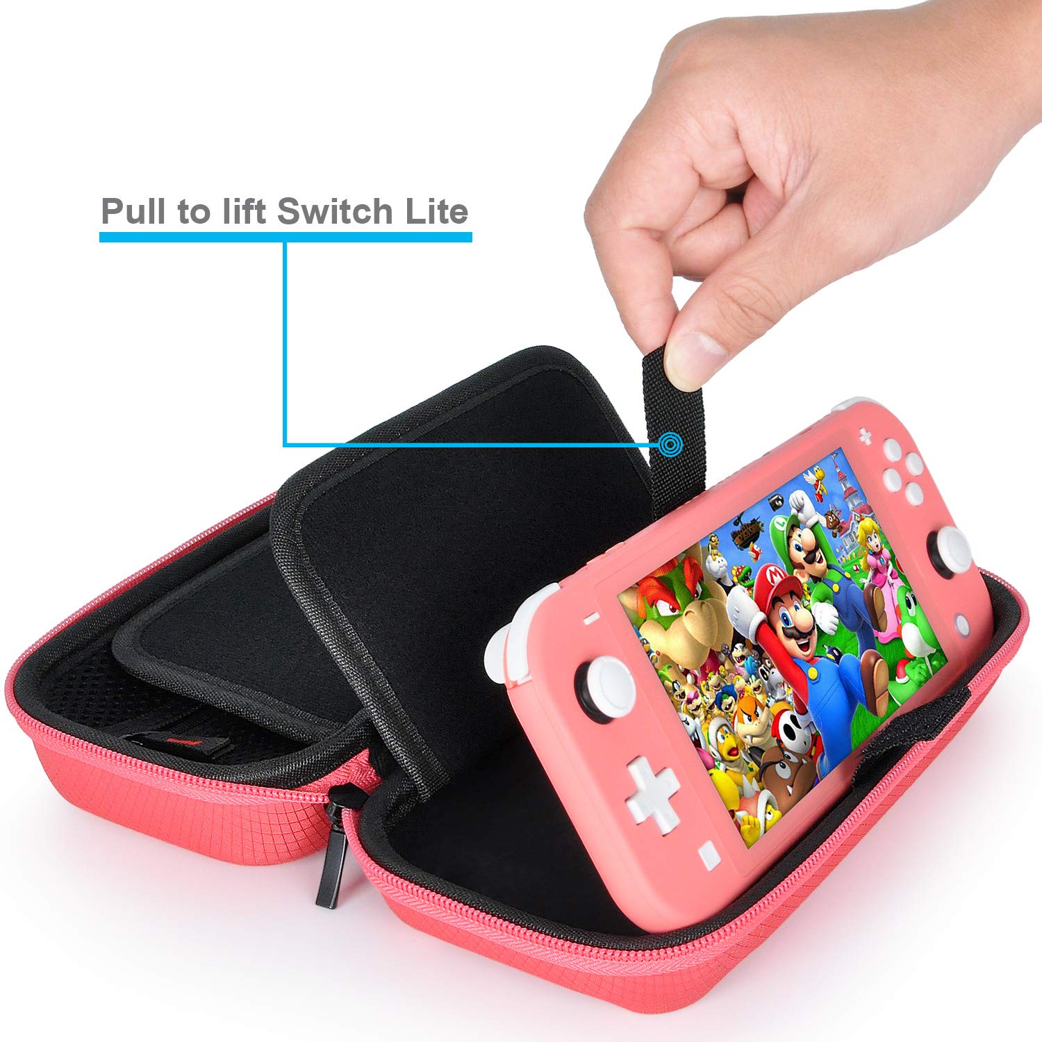 Detalle de daydayup BT-CASE Switch Lite Carrying Case, Red Hard Shell, 20 Game Slots