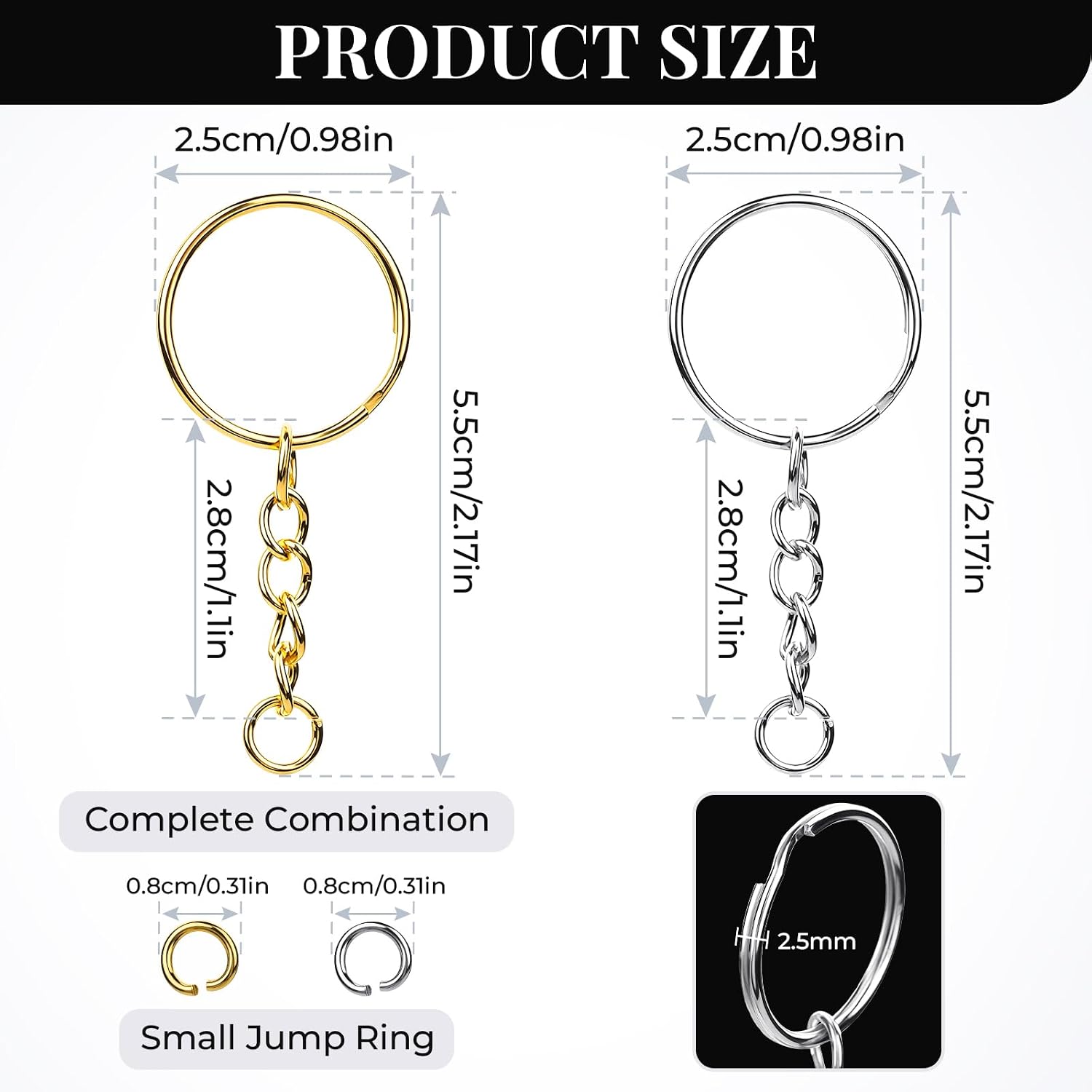 Detalle 2 de Teenitor XF-005 Keychain Making Kit, 120-Piece Gold and Silver Key Rings