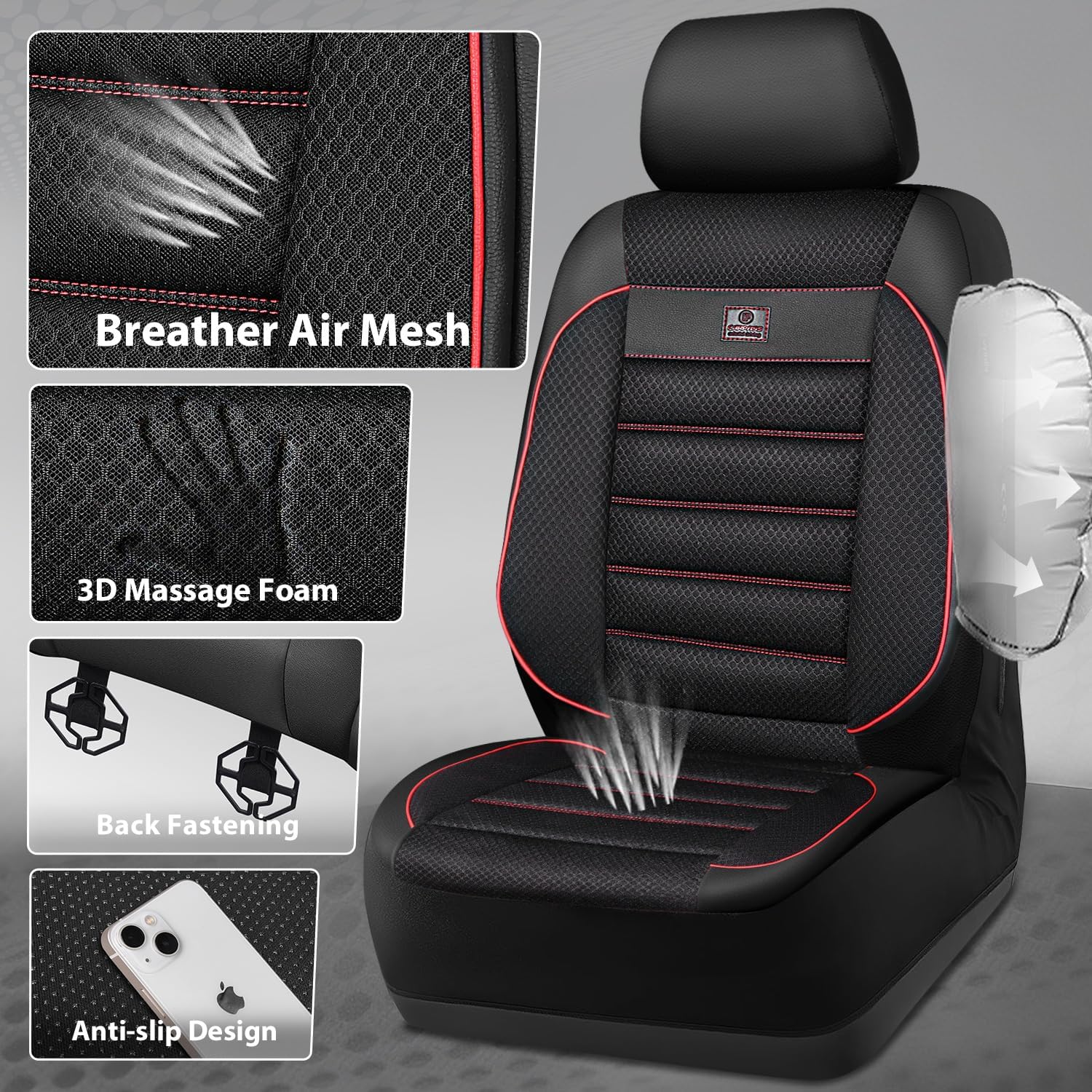 Thumbnail 4 de CAR PASS 3D Foam Leather Front Seat Covers Red