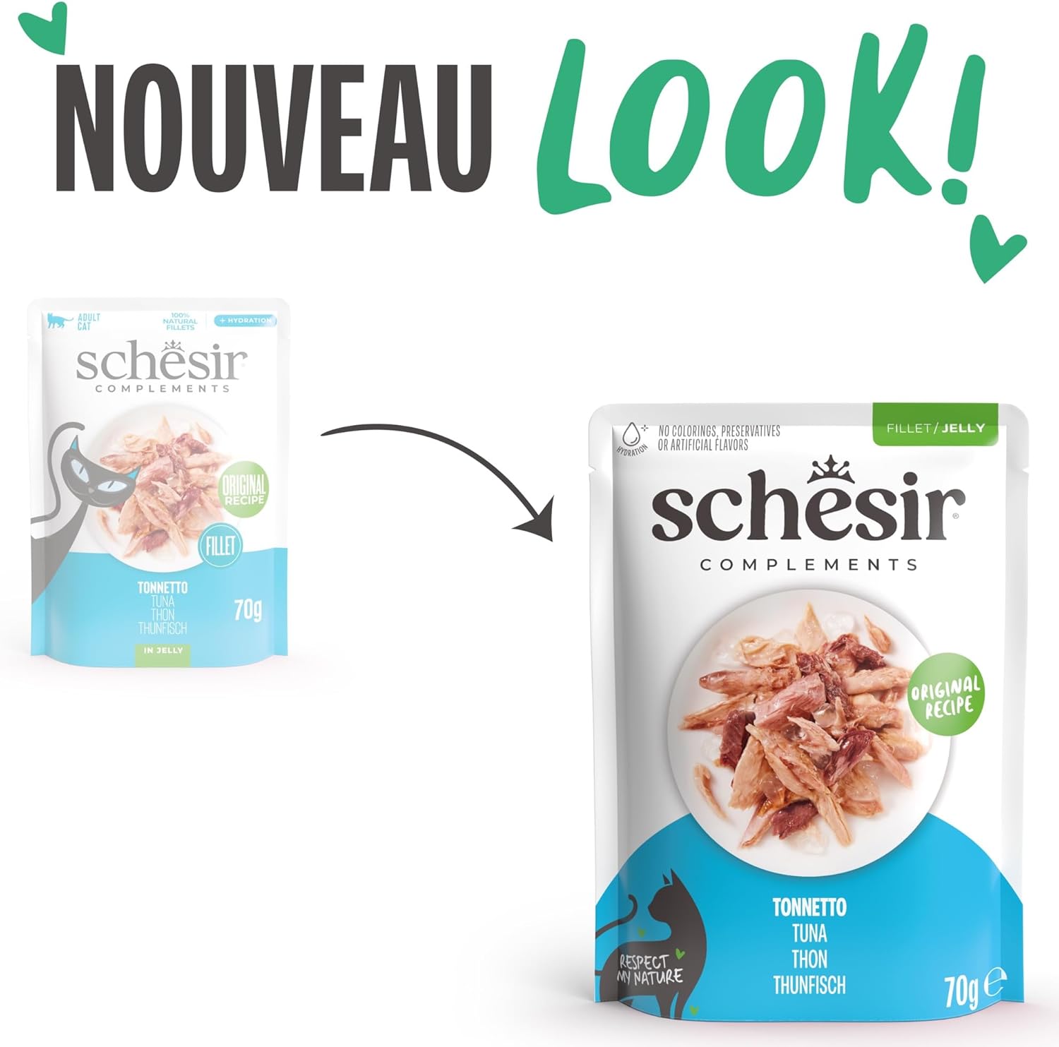 Detalle 2 de Schesir Filets de thon avec merlu en gelĂ©e, 12 enveloppes de 70 g đ€