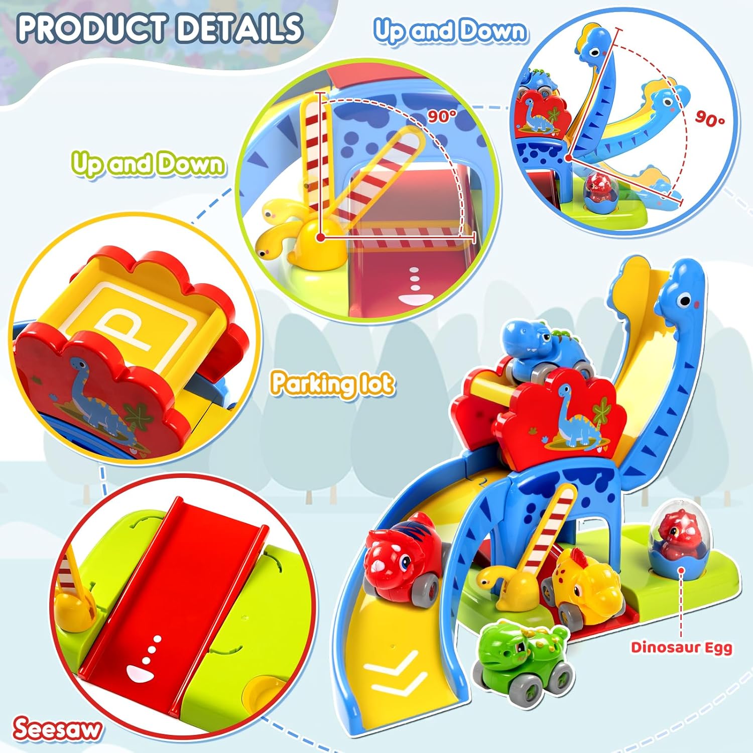 Thumbnail 1 de Marstone Dinosaur Slide & 4 Animal Cars Toddler Play Set (12–18 Months) — Push Car Race Track