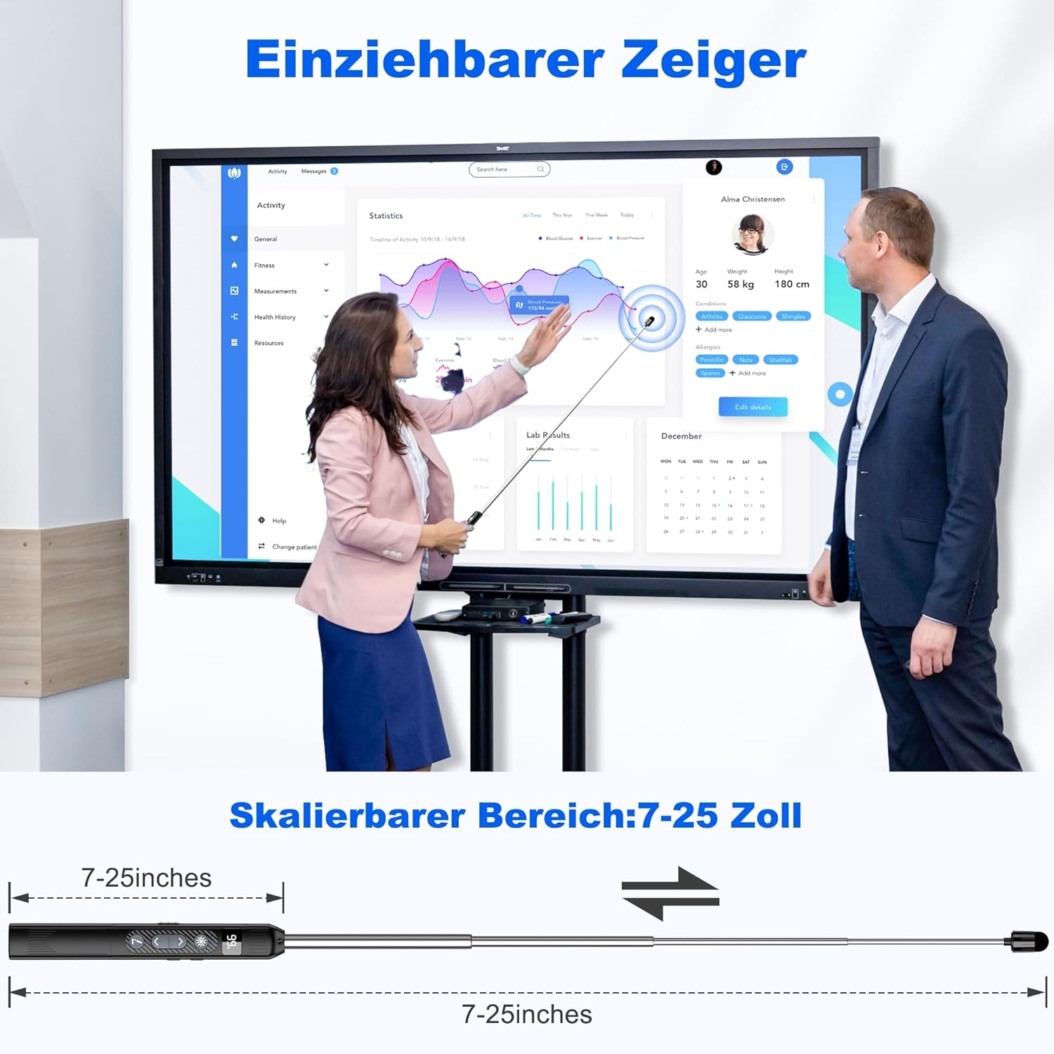 Detalle de Elegamefy Schreiben Presenter – Präsentationsfernbedienung mit ausziehbarem Zeigestab und wiederaufladbarem USB-C