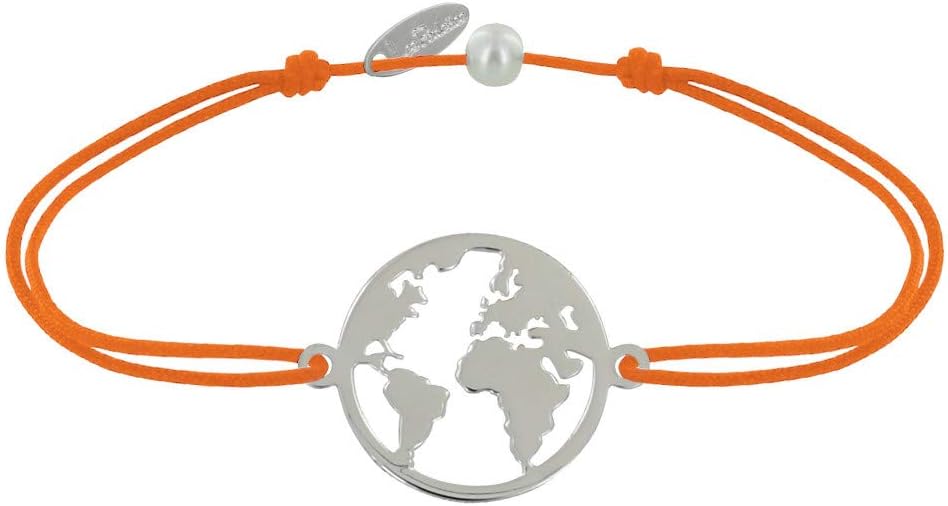 Thumbnail 5 de Les Poulettes Bijoux bracciale a collegamento con medaglia in argento 925 rotonda con mappa del mondo