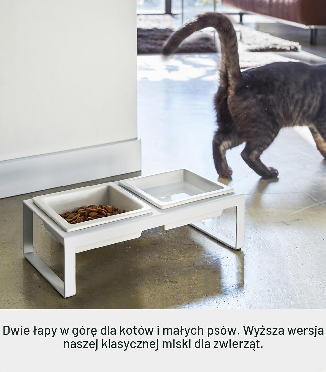 Detalle de YAMAZAKI zestaw misek dla kota ze stojakiem, biały, pojemność 300 ml