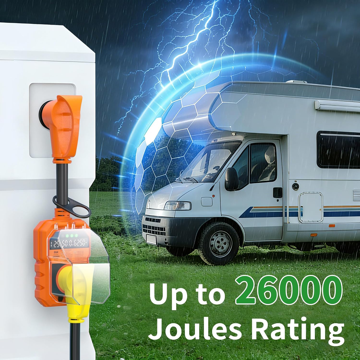 Detalle 2 de POWGRN 50 Amp RV Surge Protector, 26,000J with LED Monitoring