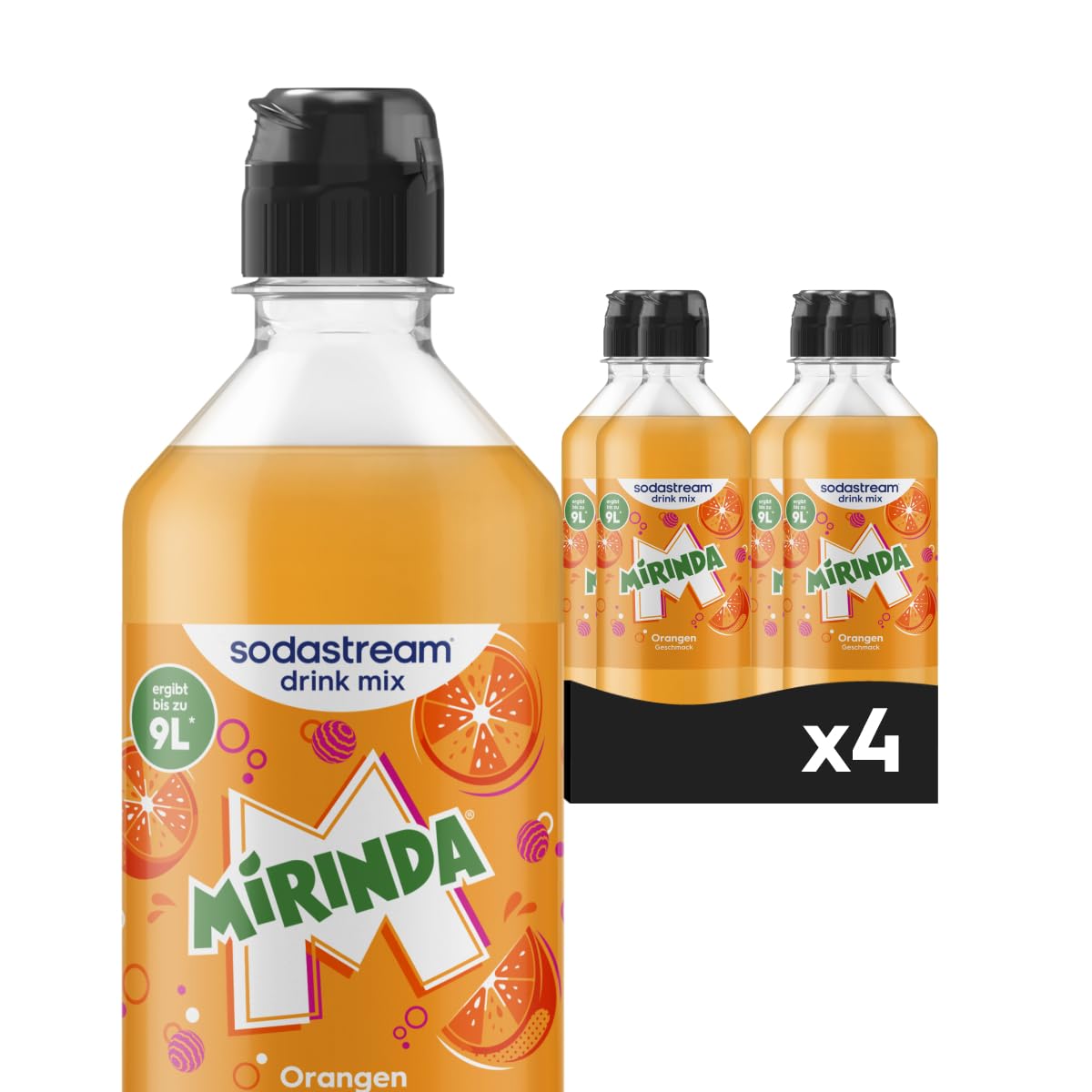 Detalle de Sodastream drink mix Mirinda – Sirup (4 x 440 ml) für sprudelndes & stilles Wasser, ergibt bis zu 9 L Getränk