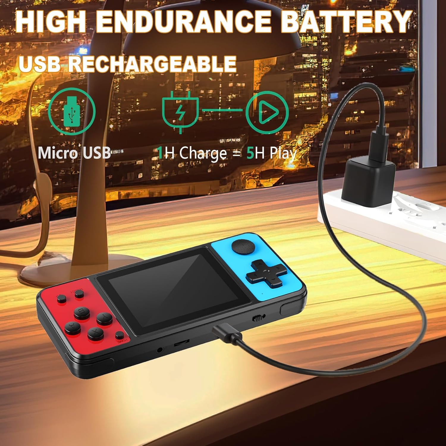 Detalle de ZHISHAN 32-bit handheld games console for kids with built-in 139 games and 3.0" IPS screen
