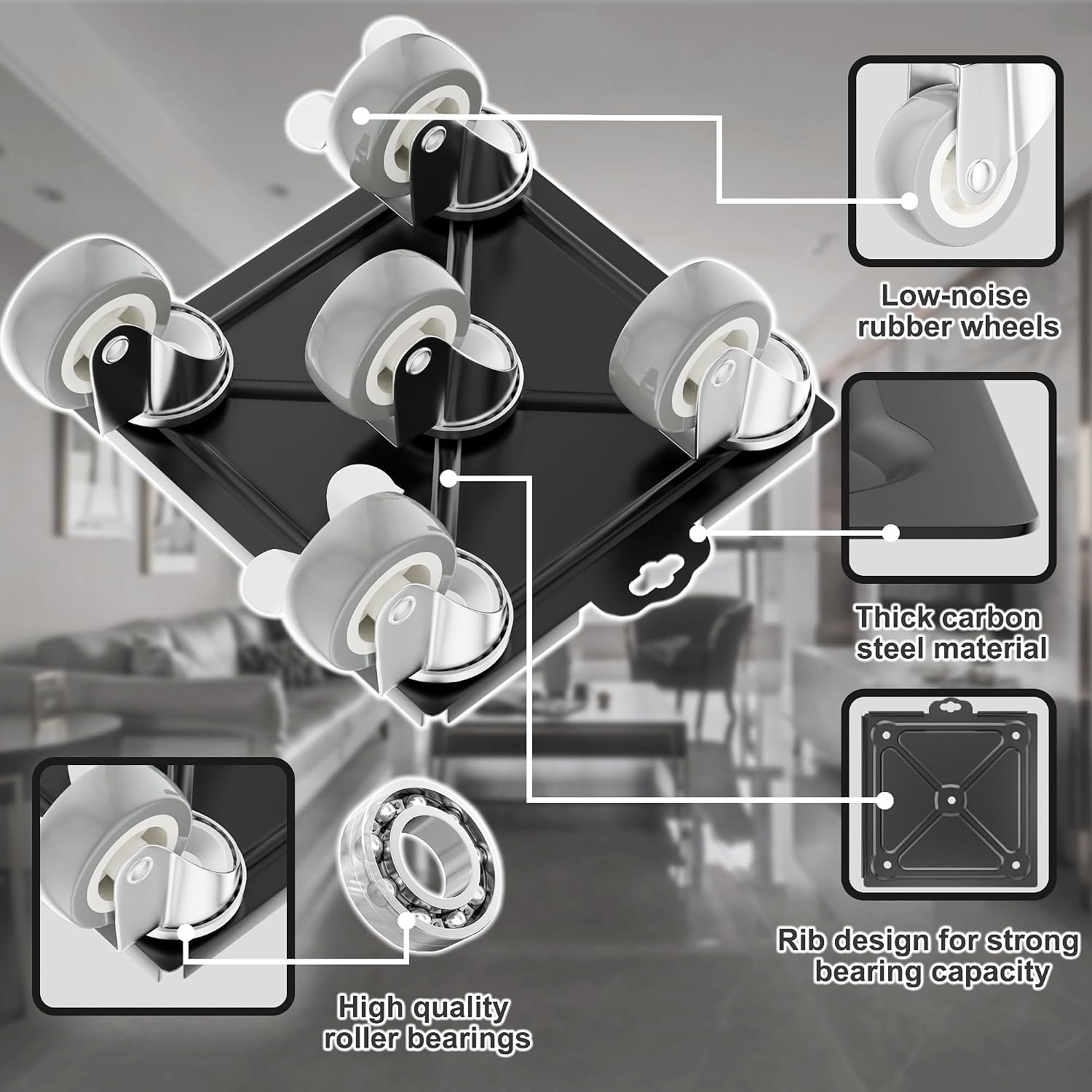 Thumbnail 4 de Qenovo 5-Wheel Heavy Duty Furniture Dolly (1500 lbs) with Locking Brakes and Anti-Slip Protection