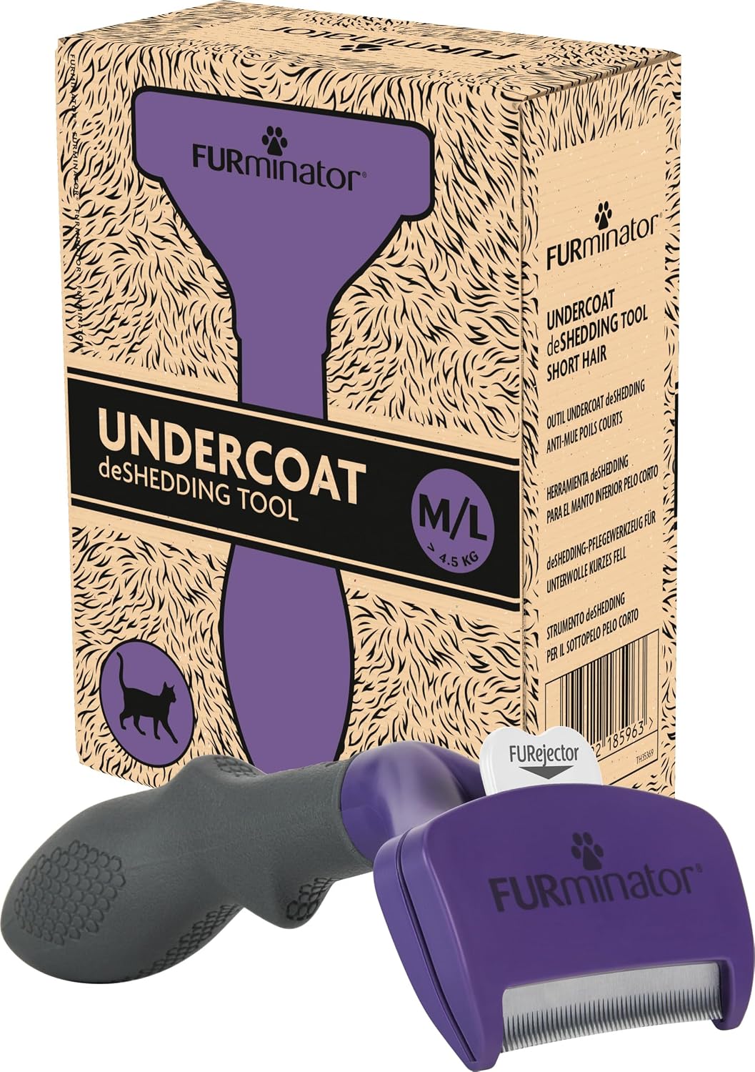 Detalle de FURMINATOR Outil de Toilettage pour Chat à Poils Courts — TMassive M/L, Poils Morts Éliminés 90 %, Manche Ergonomique, Nettoyage en 1 clic