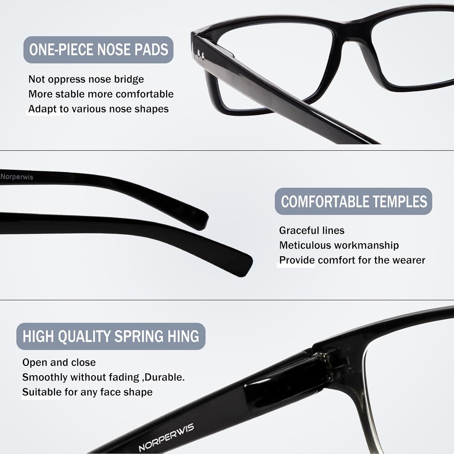 Thumbnail 3 de NORPERWIS Reading Glasses 5 Pairs with Spring Hinges — Quality Readers (1.50) in 5BLACK
