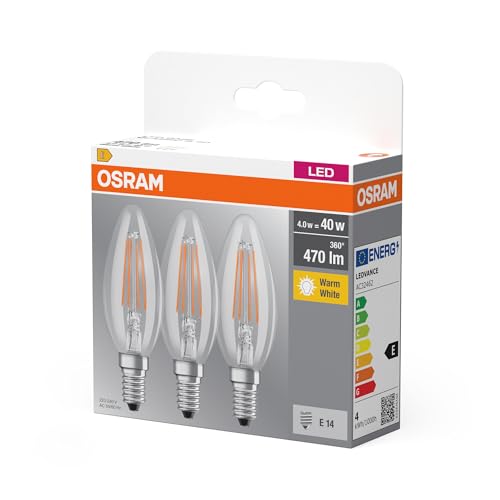 Detalle de Osram lot de 3 ampoules LED flamme E14, 4 W, blanc chaud 2 700 K