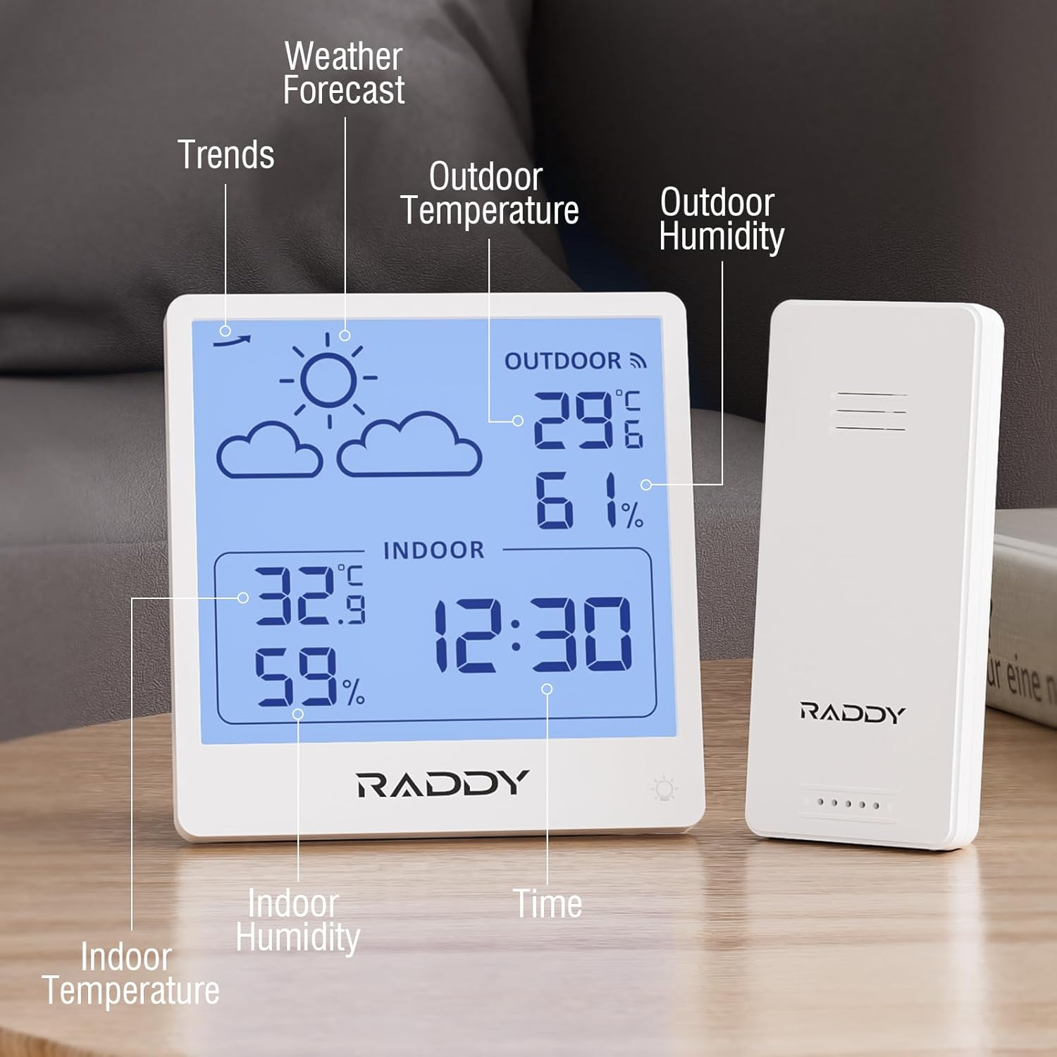 Thumbnail 1 de Raddy WF-50T stazione meteorologica wireless con display 5'' e sensore remoto bianco
