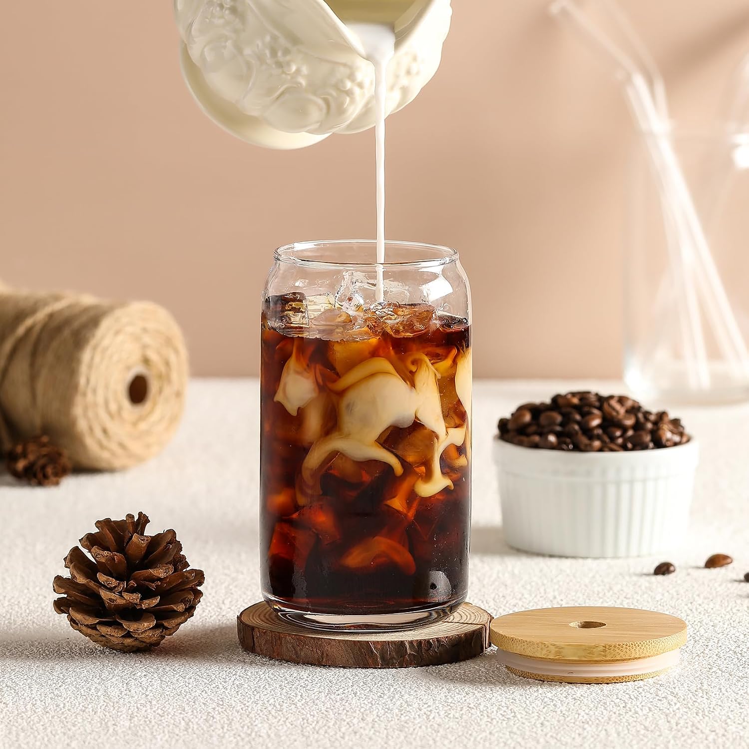 Thumbnail 6 de Glass Cups with Bamboo Lids 16 oz set of 12 🥤