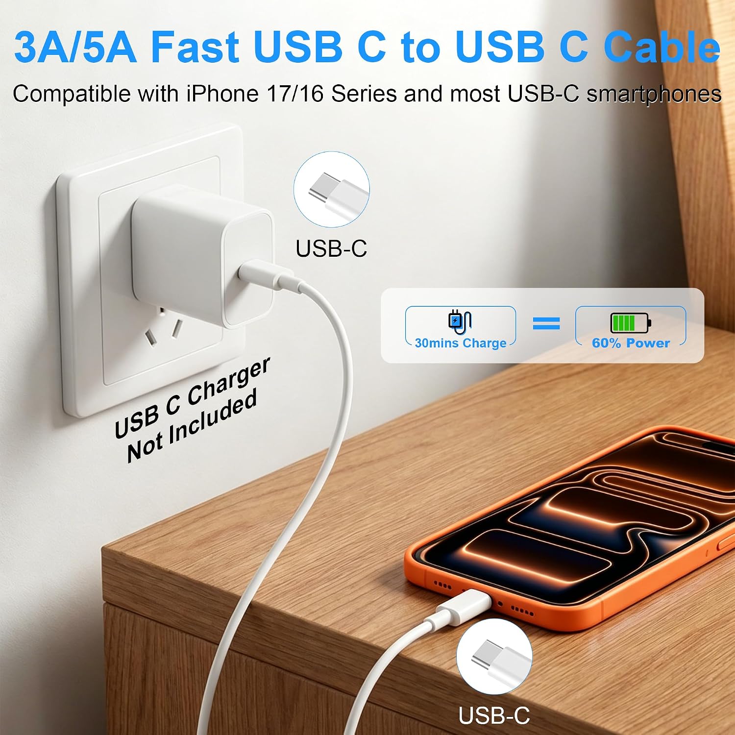 Detalle de Apple USB C to USB C 6ft 60W charging cable