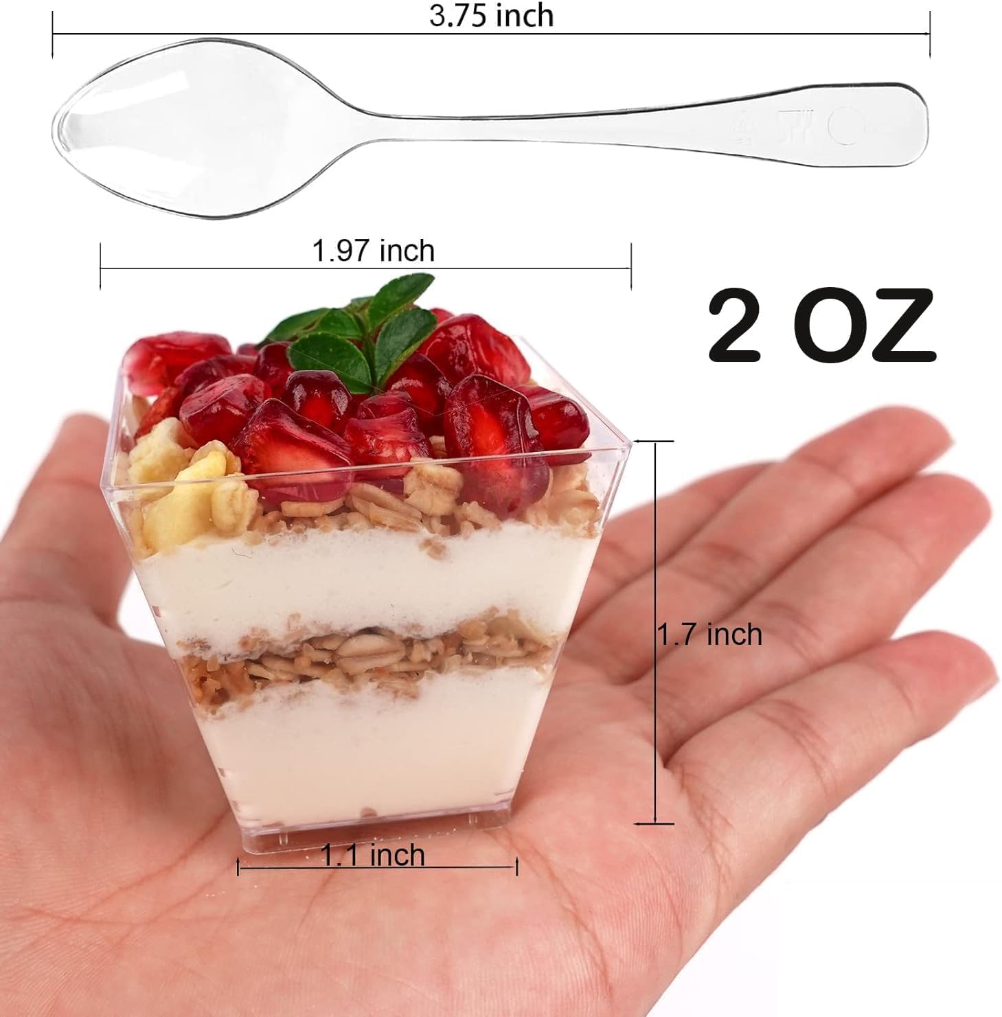 Detalle de Miluoou 2OZ-50PCS Clear Dessert Cups with Spoons, 2 oz, 50-Pack