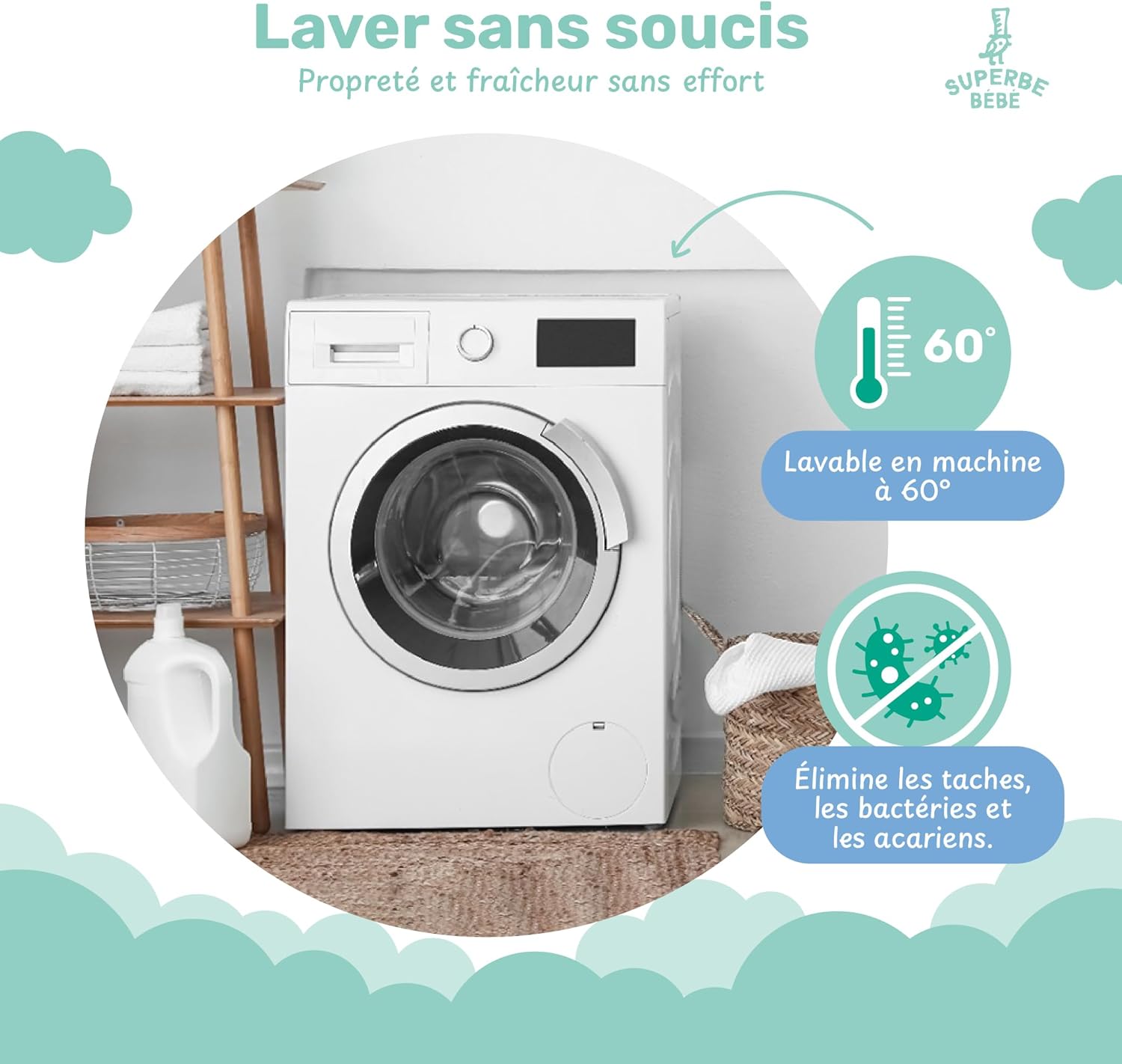 Thumbnail 3 de Protège matelas bébé 60x120 imperméable lavable en machine (alèse / surmatelas) – Garantie 10 ans