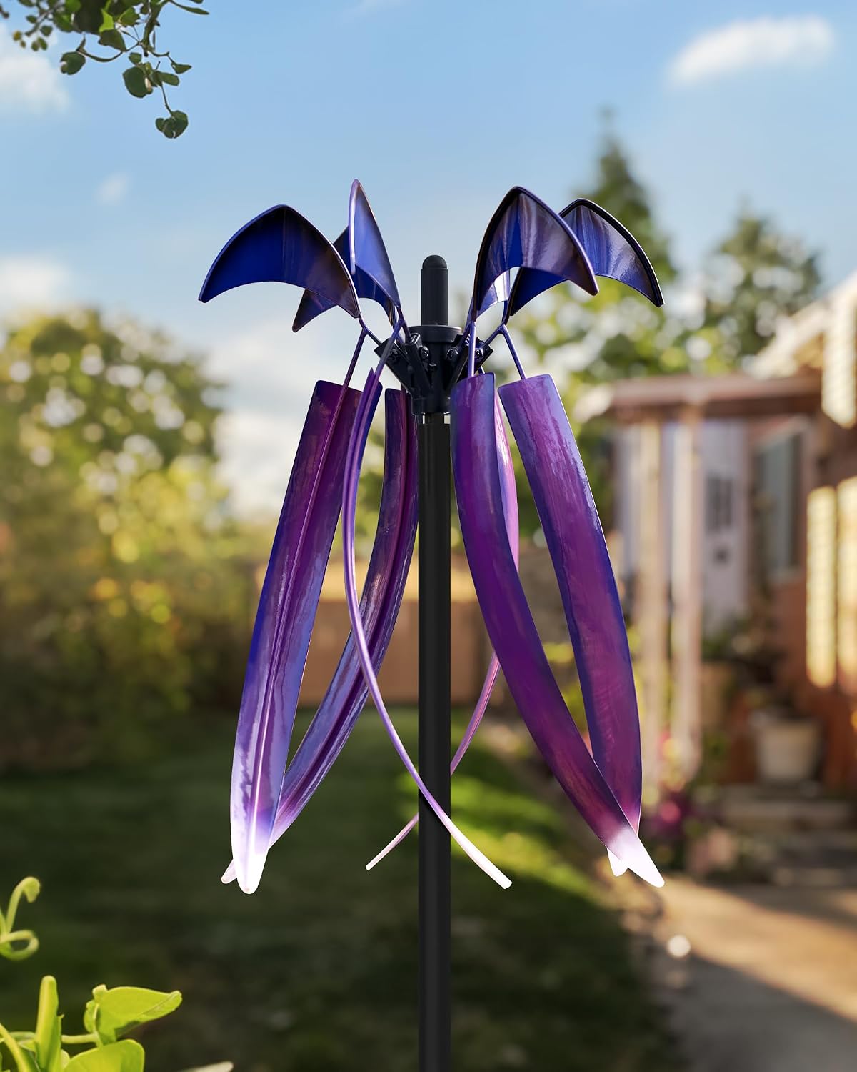 Thumbnail 1 de Cyan Oasis Cyan Oasis Wind Spinners for Yard Garden (15" W x 73" H) – Large Outdoor Metal Violet Flower Kinetic Spinner