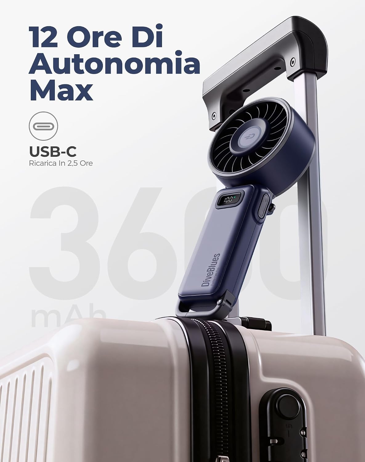 Thumbnail 6 de Diveblues Mini Ventilatore Portatile a Mano: 4-in-1, USB-C, 6700 RPM e 12 Ore di Autonomia