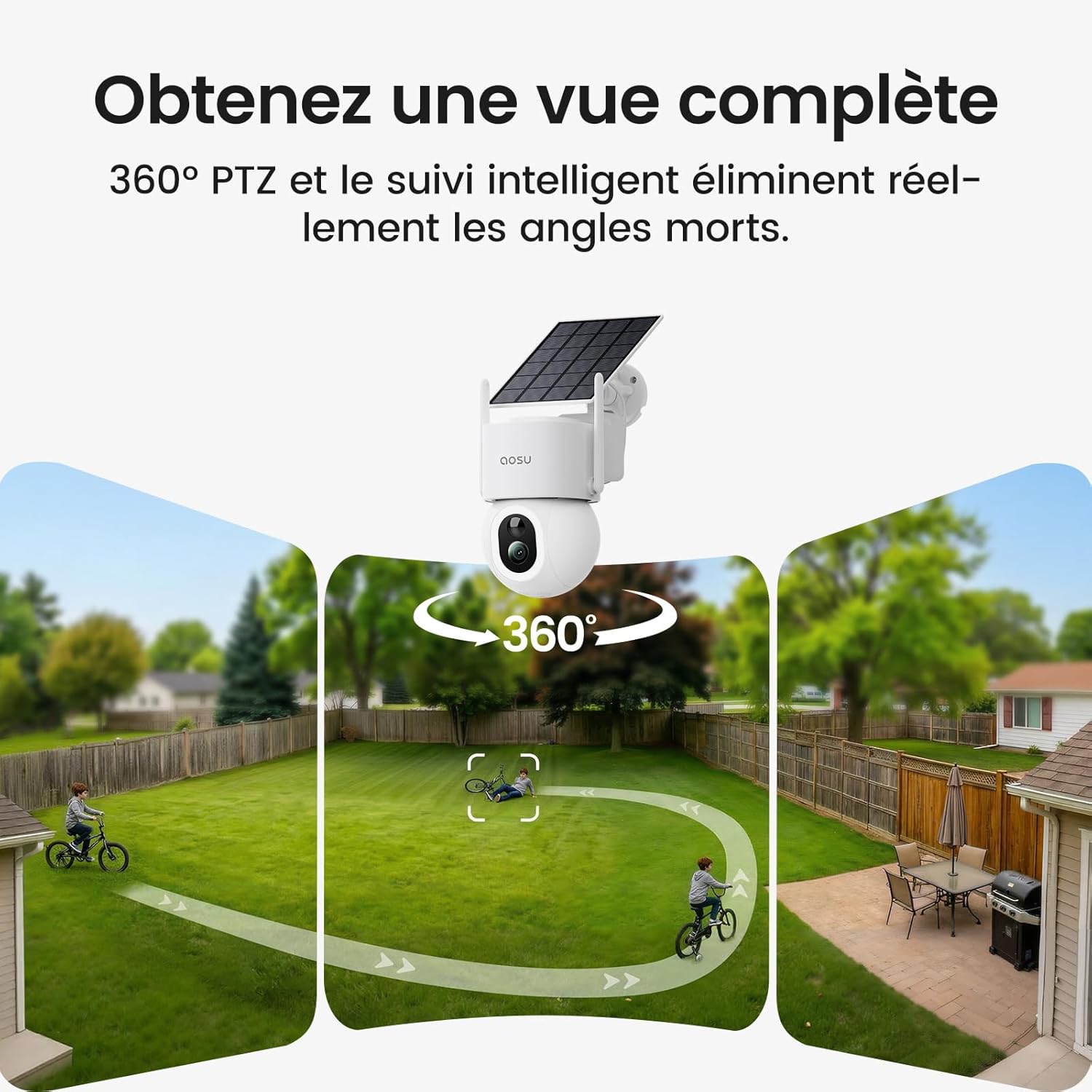 Thumbnail 3 de Aosu Caméra Surveillance WiFi Extérieure Sans Fil 4K 8MP avec Panneau Solaire – PTZ 360°, Détection PIR et Vision Nocturne en Couleur