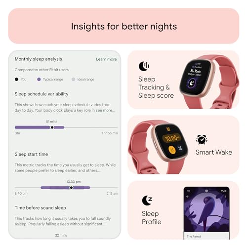 Thumbnail 4 de Fitbit Versa 4 Fitness Smartwatch with Google Health Membership | Pink Sand/Copper Rose Aluminium
