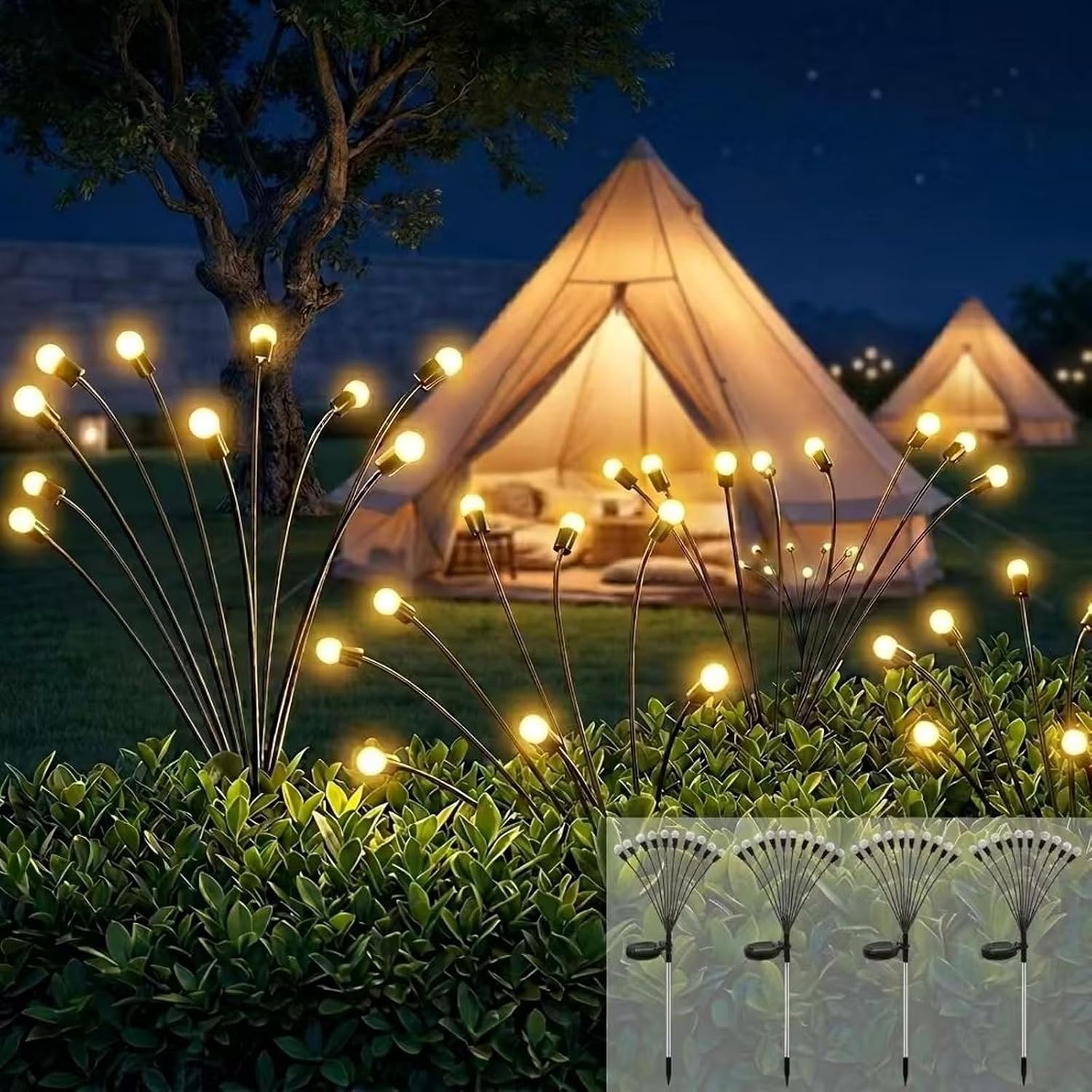 Detalle de Cnulenzt Solar Lichterkette Outdoor, 4 Stück – 10LED Gartenleuchten, IP65, Warmweiß