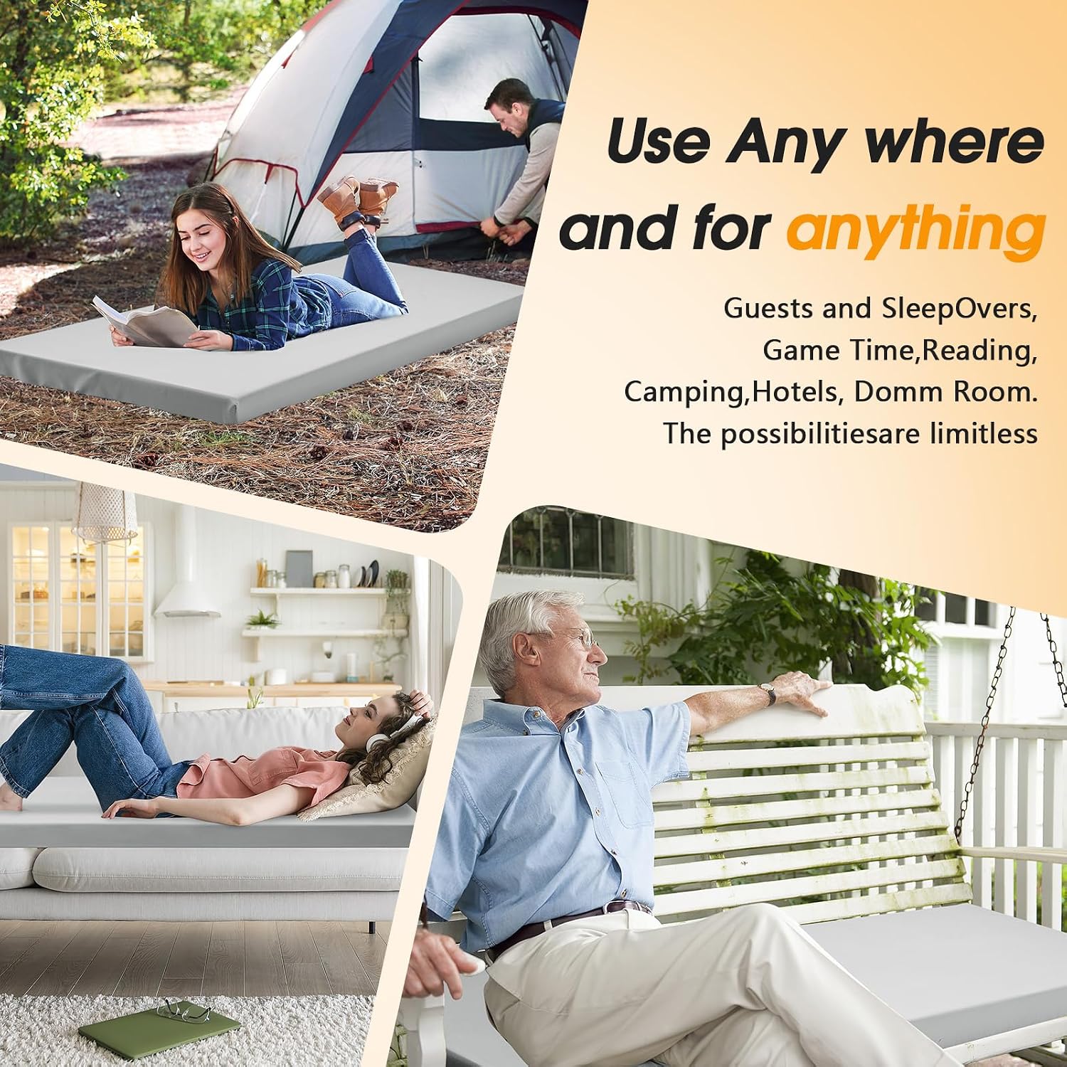 Detalle 2 de CYMULA Camping Cot Mattress Topper (2-inch Memory Foam) — Portable Roll-Up Mattress Pad for Adults (only mattress)