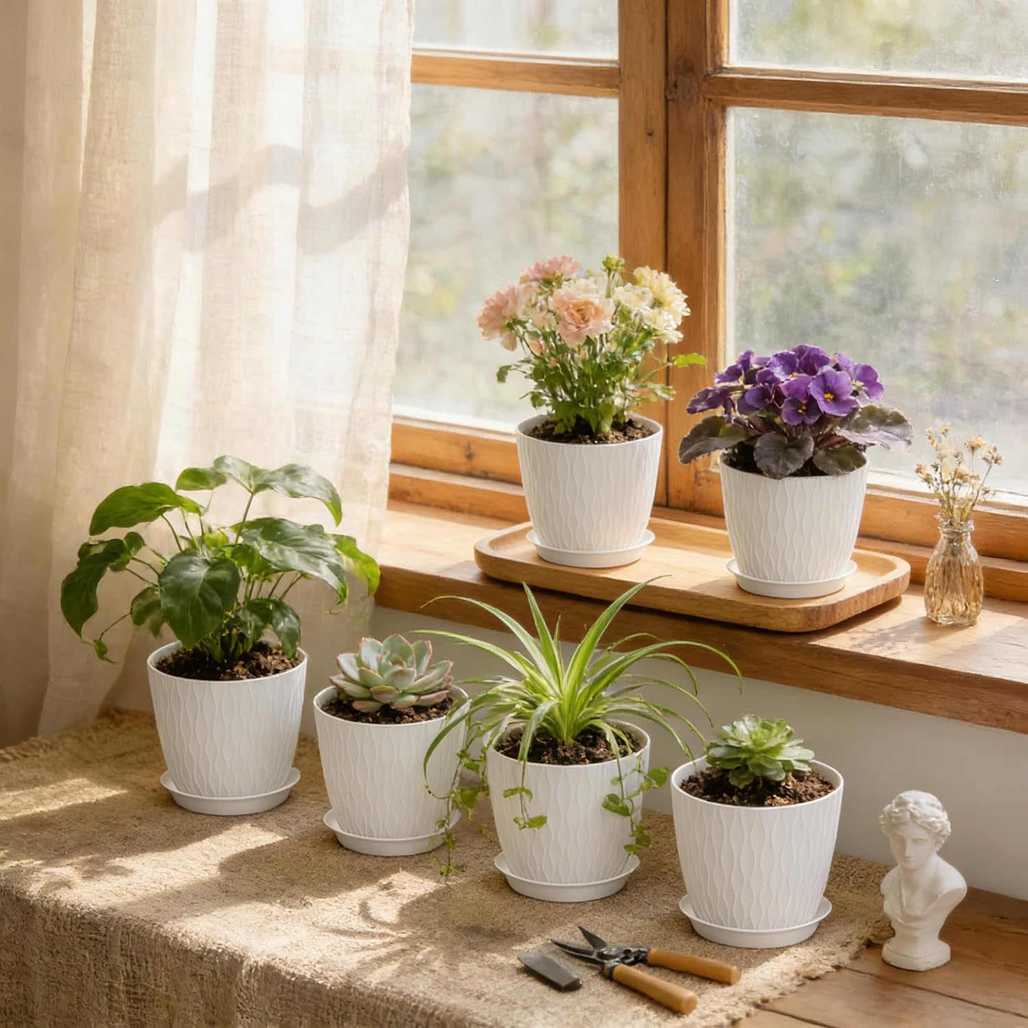 Thumbnail 1 de Homeuouz Plastic Plant Pots 5 Pack 15cm
