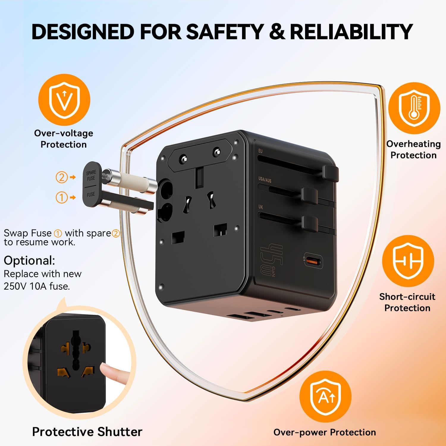 Detalle 2 de Auxmir Universal Travel Adapter: 8-in-1 Power Hub for Global Travel