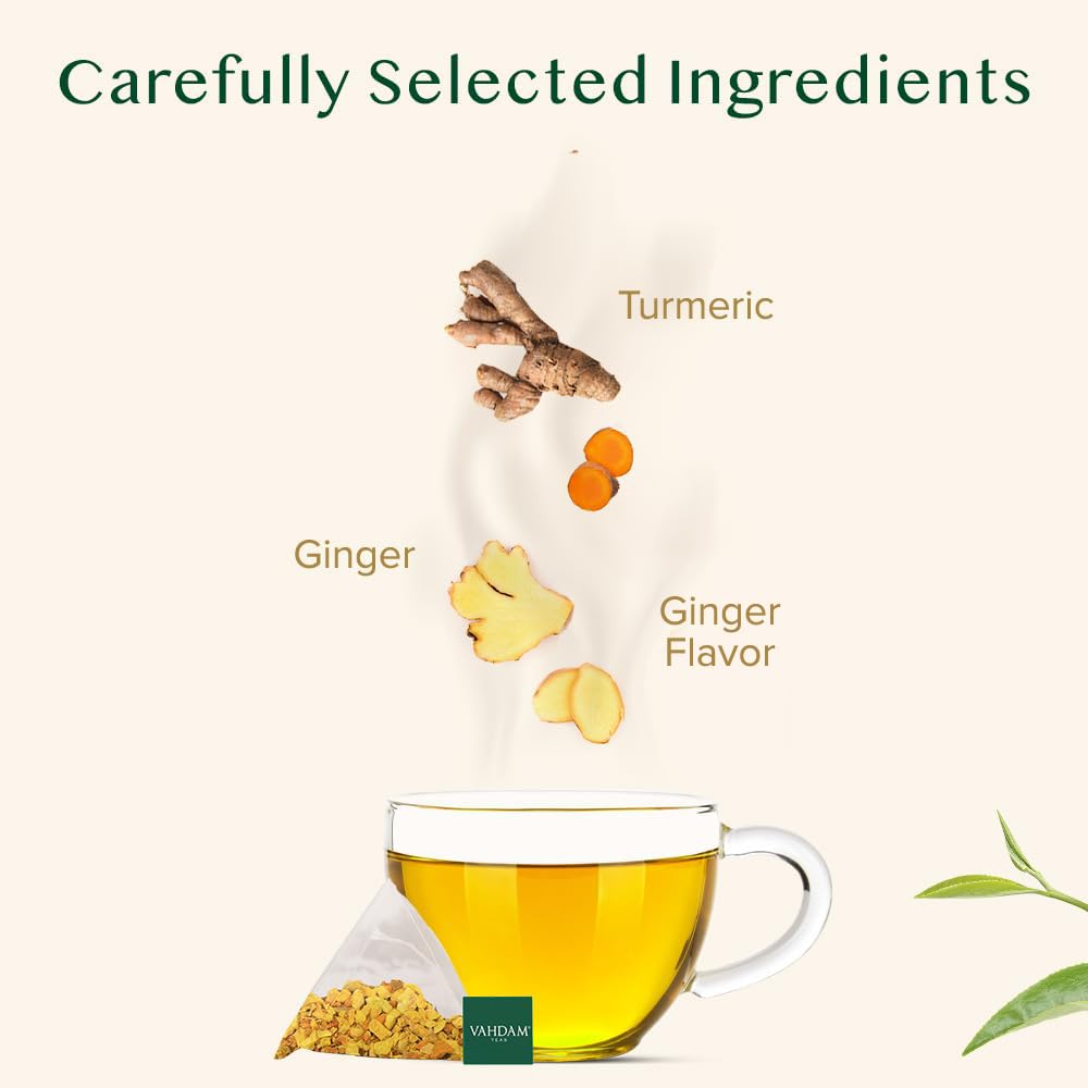 Thumbnail 1 de VAHDAM Turmeric Ginger Kräutertee, koffeinfrei (100 Teebeutel) – Kurkuma & Ingwer