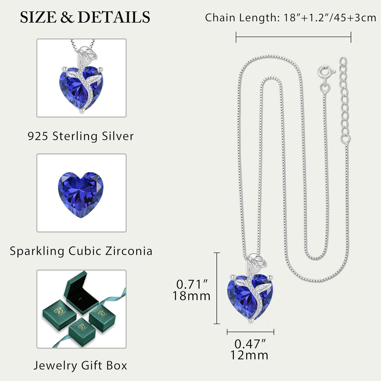 Thumbnail 4 de FJ Herz-Kette Damen aus 925 Sterling Silber mit Geburtsstein & Rosenblüte (Anhänger) – Geschenk für Mutter, Freundin