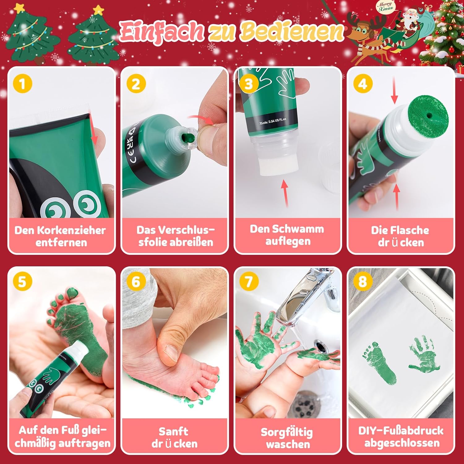 Thumbnail 3 de Taricor 75ml Baby FußAbdruck Farbe – Ungiftige Stempelset mit Schaum-Aufsatz für Babys