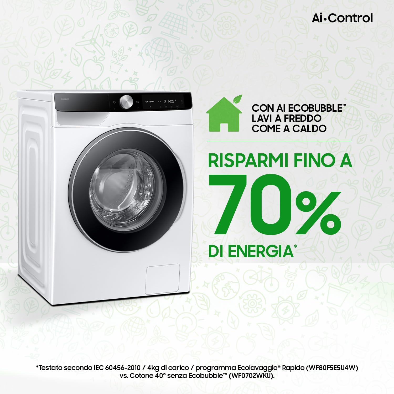 Detalle de Samsung Lavatrice AI Control WW10FG6U34LK/U3: 10 kg, AI Energy Mode e EcoBubble, lavaggio a vapore e connessa Wi-Fi