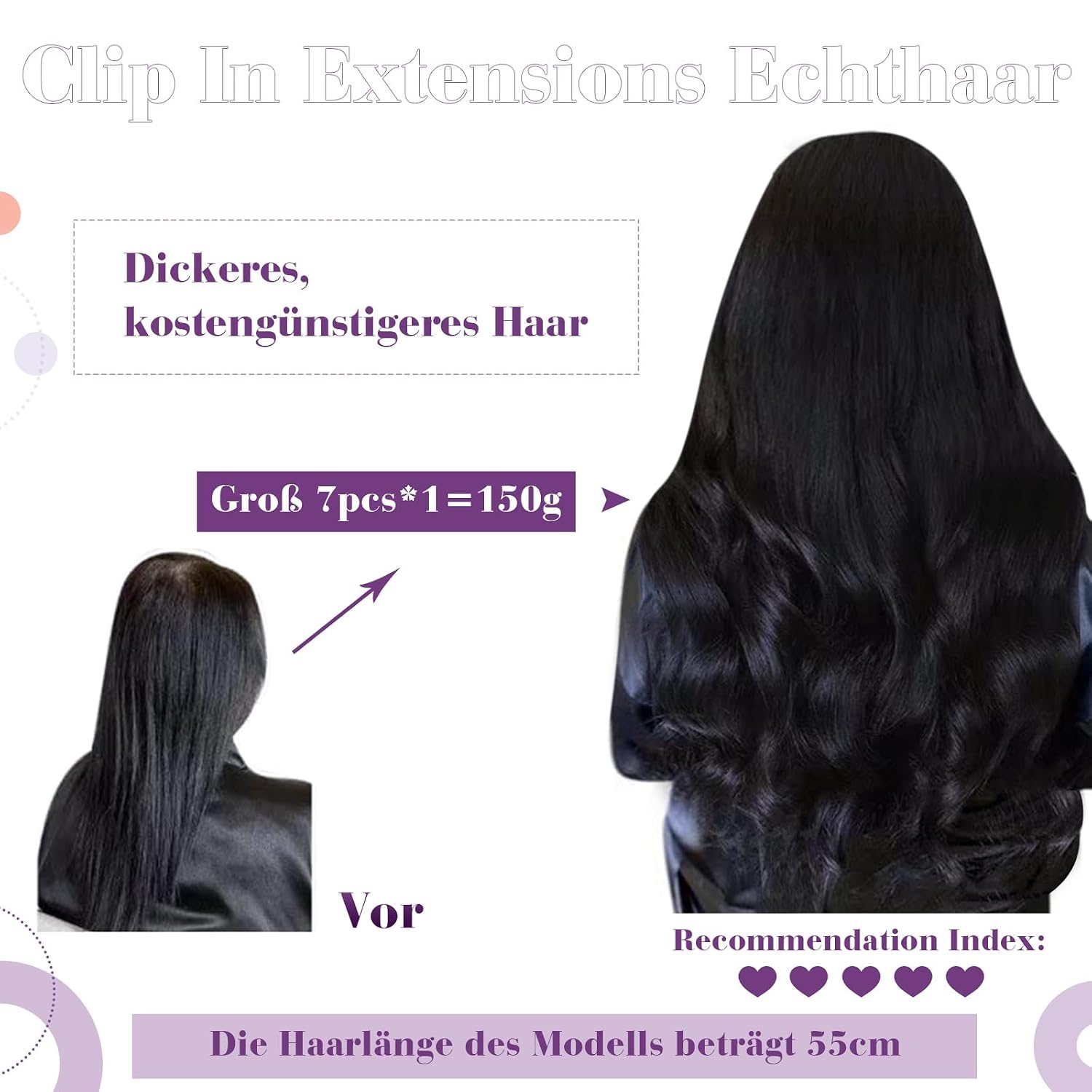 Thumbnail 3 de LaaVoo Clip-in Echthaar 50 cm 7 Stück