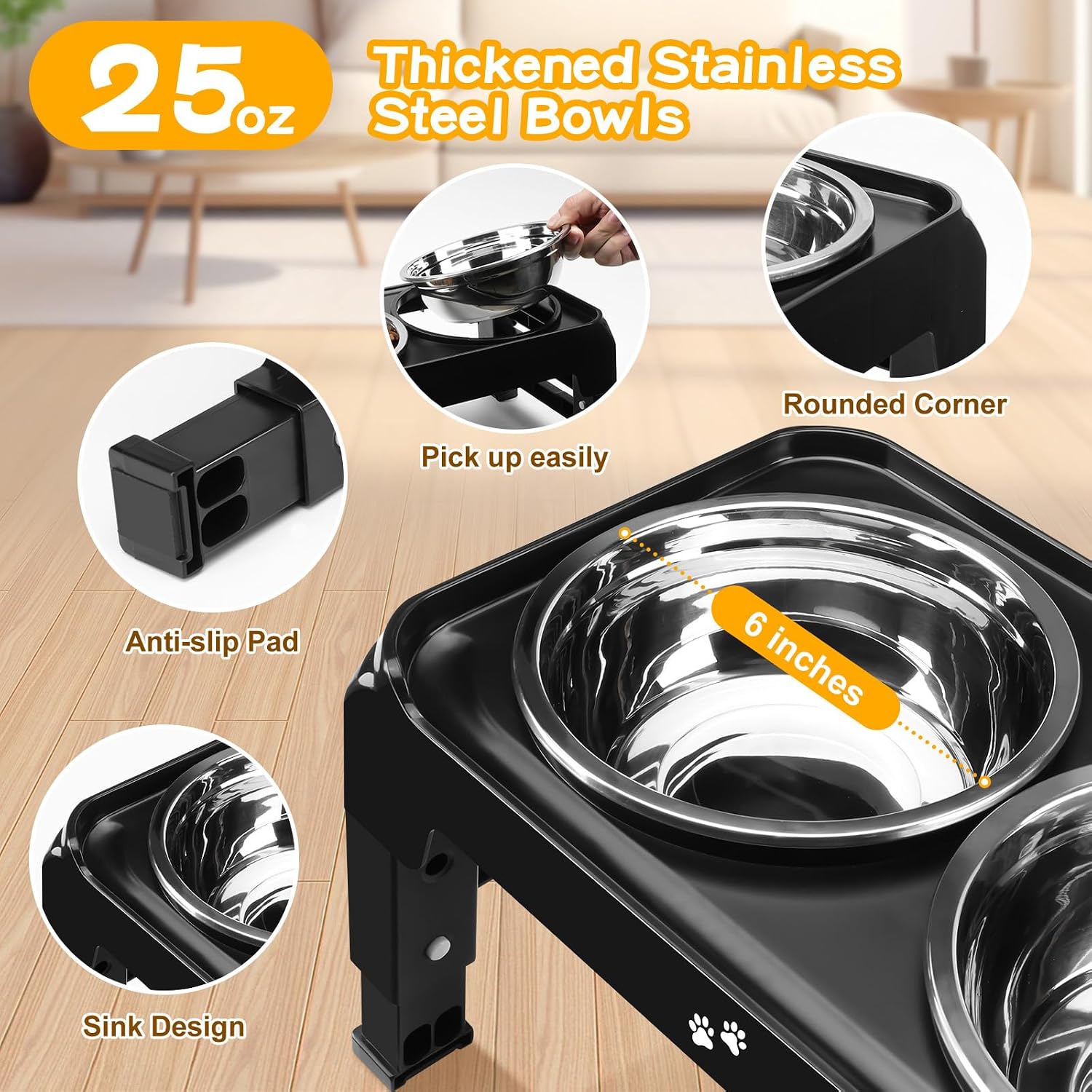 Thumbnail 2 de COMESOON Elevated Dog Bowl Stand, 6-inch Bowls
