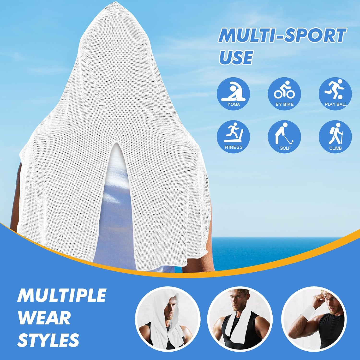 Detalle de CSITE 3-Pack Cooling Hoodie Towels: Instant Cooling, UPF 50 Sun Protection, and Portable for Outdoor Activity