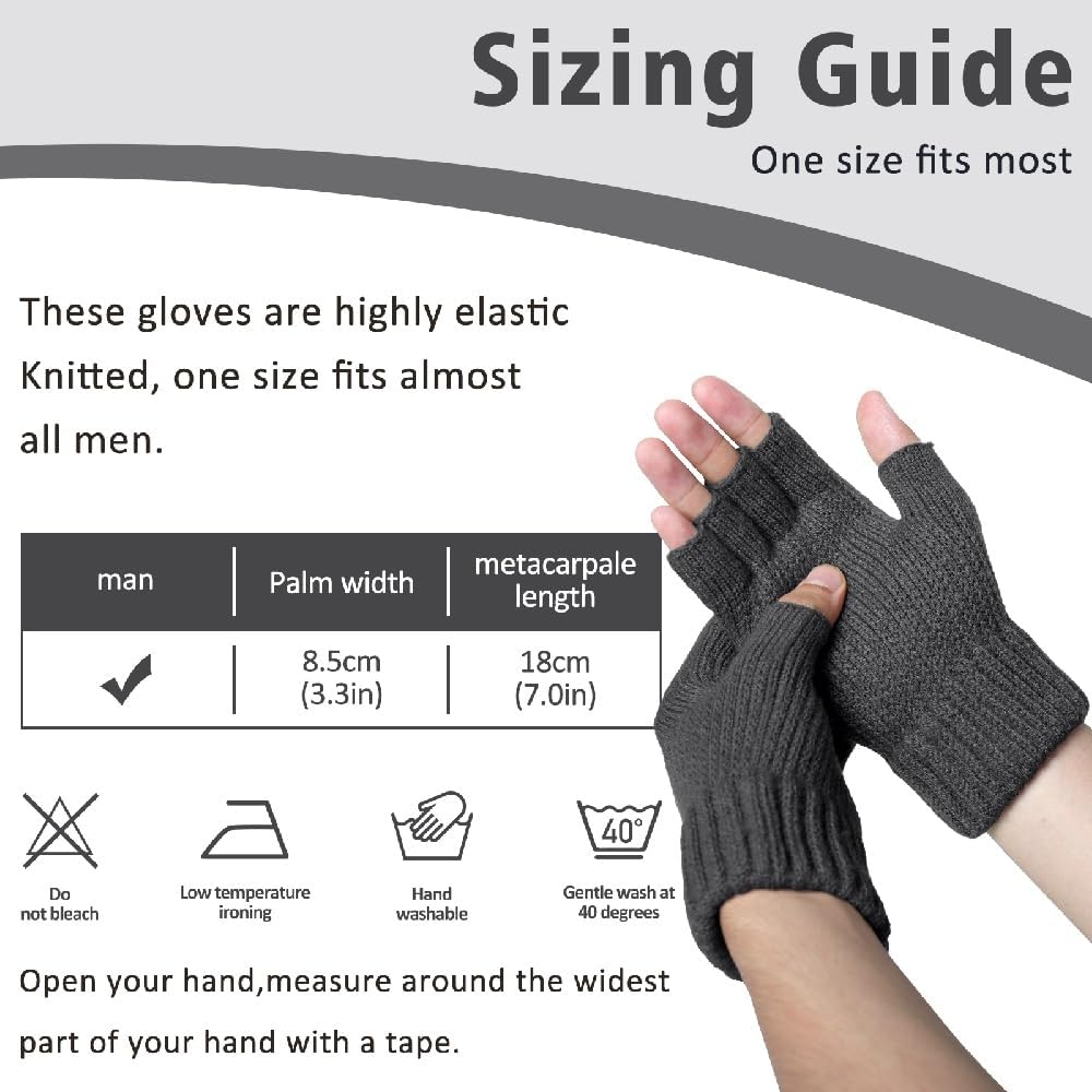 Detalle de Kfnire Mitaines hiver homme (2 paires) demi-doigts chaudes et douces pour conduite, cyclisme et extérieur