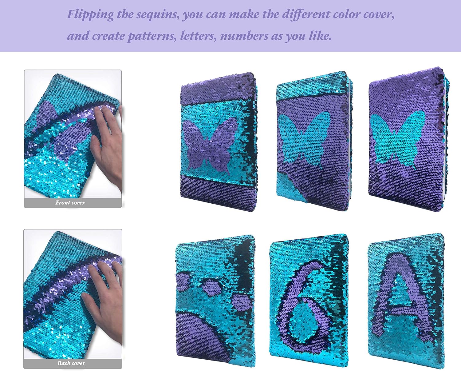 Detalle 2 de GINMLYDA Sequin Secret Diary 8.5x5.5 inch 160‑page notebook 📔