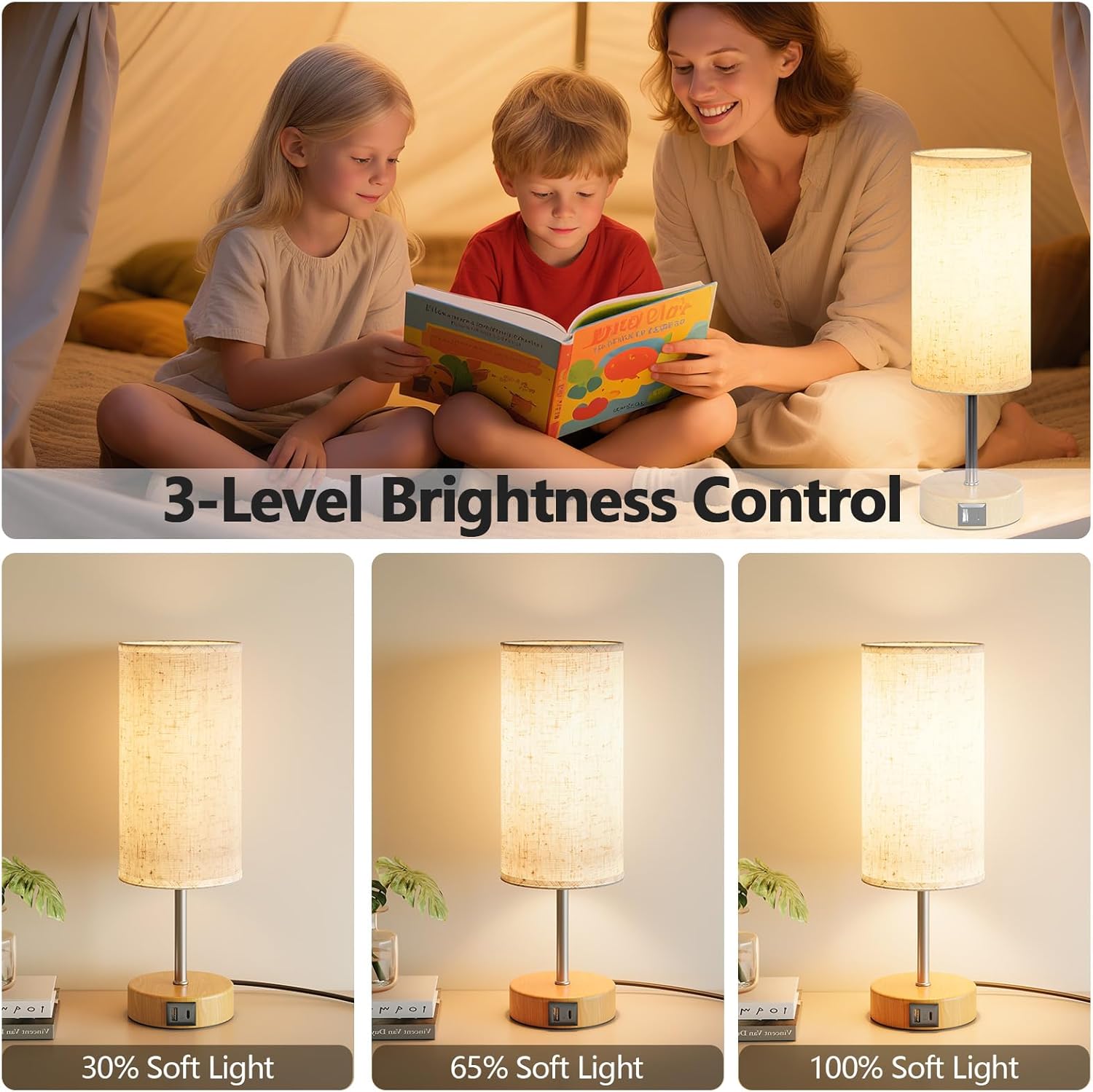 Detalle 2 de UPXNBOR Touch Bedside Lamp with USB-C port