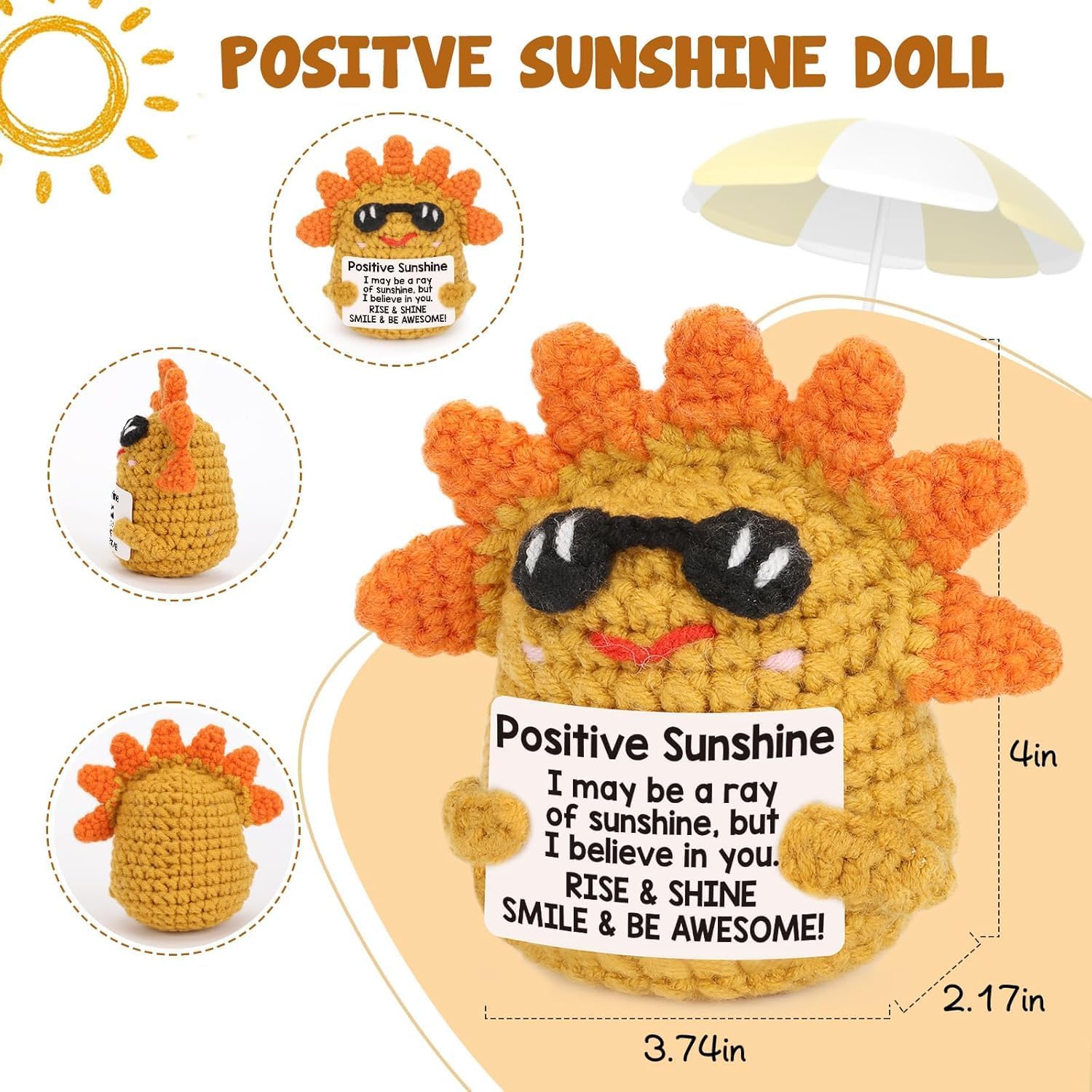 Thumbnail 1 de ALUNME Emotional Support Sunshine Plush – mini crocheted gift for encouragement
