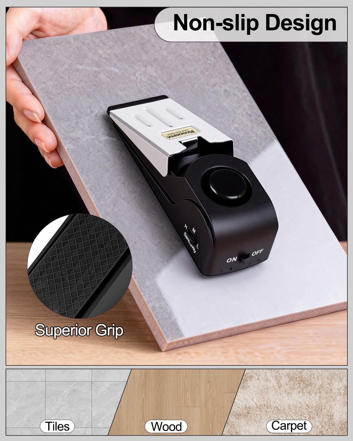 Thumbnail 4 de Rosoenvi 2-Pack Door Stop Alarms, Rubber Wedges with 120 dB Siren