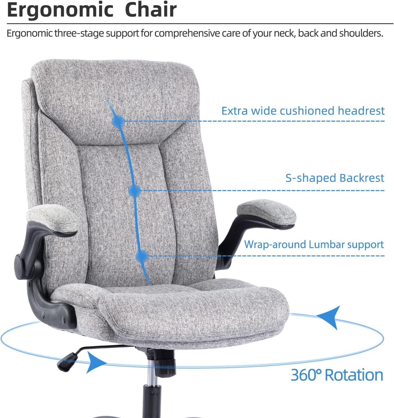 Thumbnail 4 de MZLEE Fabric Office Chair for Home Office with Ergonomic Support and Flip-Up Arms
