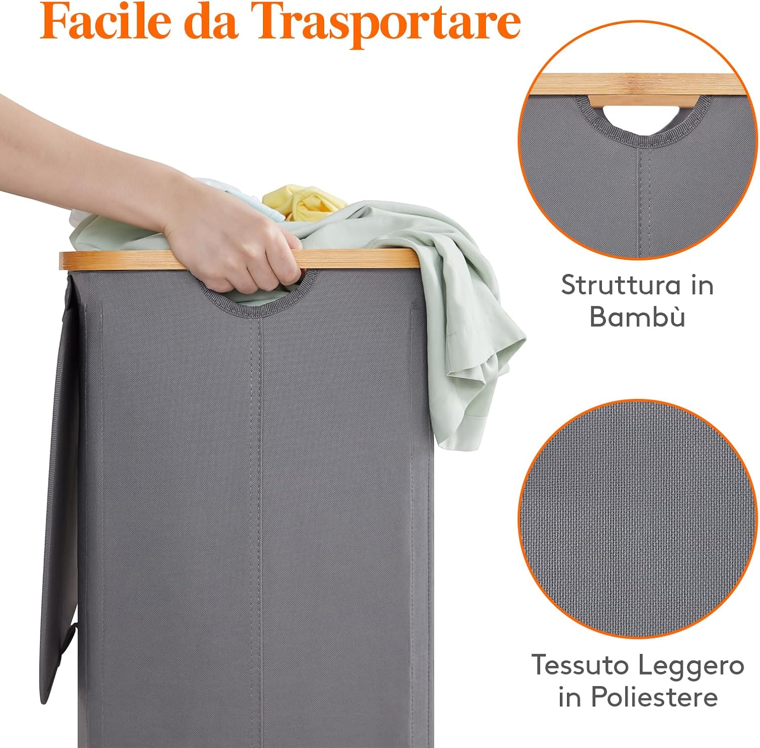 Thumbnail 5 de Lifewit Cesta Portabiancheria 100 L con Coperchio: grande, pieghevole in bambù con sacco interno